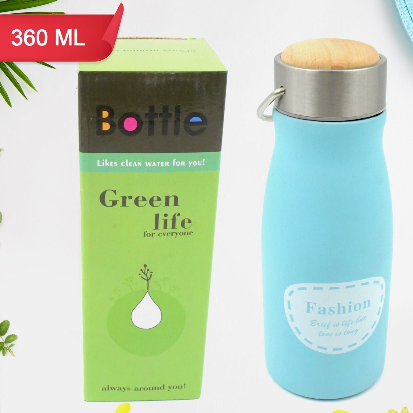 Stainless Steel Water Bottle With Handle Fridge Water Bottle Stainless Steel Water Bottle Leak Proof Rust Proof Hot Cold Drinks Gym Sipper Bpa Free Food Grade Quality Steel Fridge Bottle For Officegymschool (360 Ml) - Happy Price - Image 1