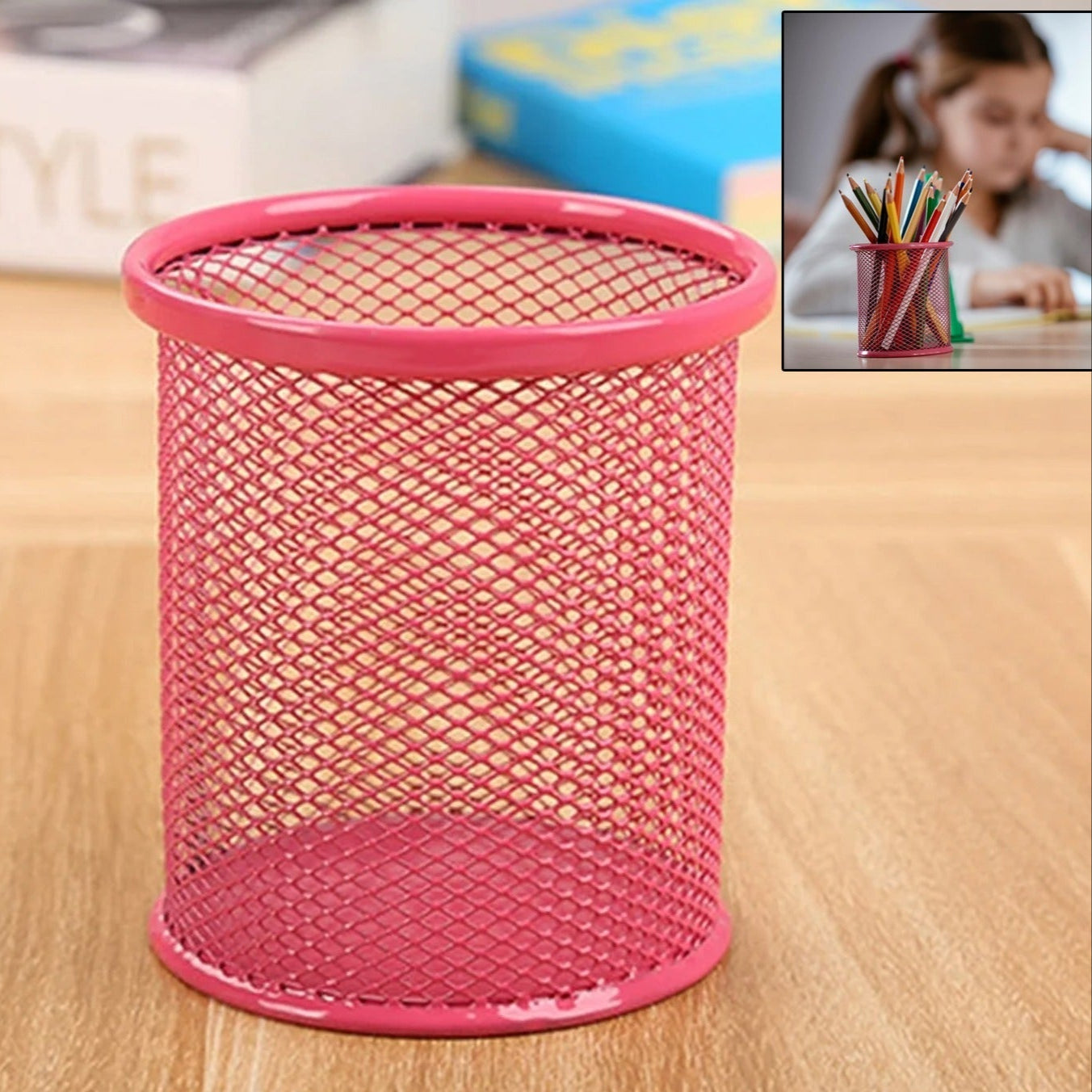 Pen Holder Pen Holder Office Desk Metal Mesh Pen Stand Pencil Stationery Holder Desk Organizer Stand Storage Pencil Case (1 Pc) - Happy Price - Image 1