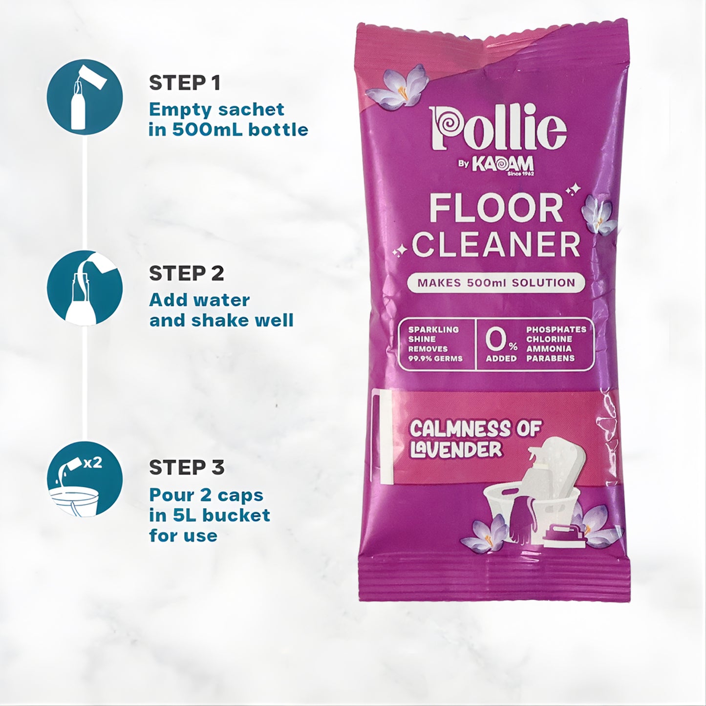 Pollic Kadam Concentrated Floor Cleaner Sachet - Lavender, 50 Gm - Happy Price - Image 5