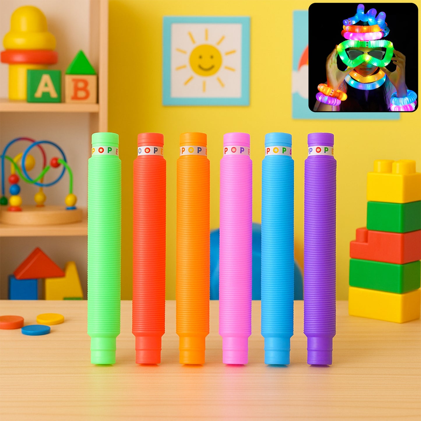 LED Glow Pop Tube Fidget Toy - Bendable Sensory Toy for Kids (1 Pc, Mixed Color) - Happy Price - Image 3
