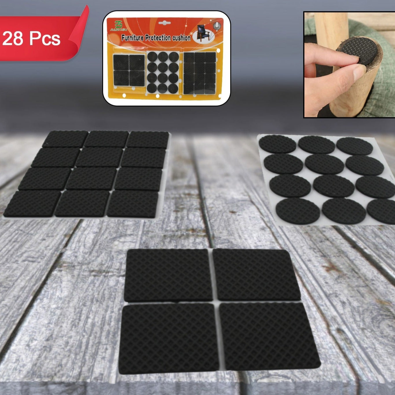 28 Pc Rubber Furniture Pads Self Sticking Non Slip Furniture Noise Insulation Pads - Happy Price - Image 1