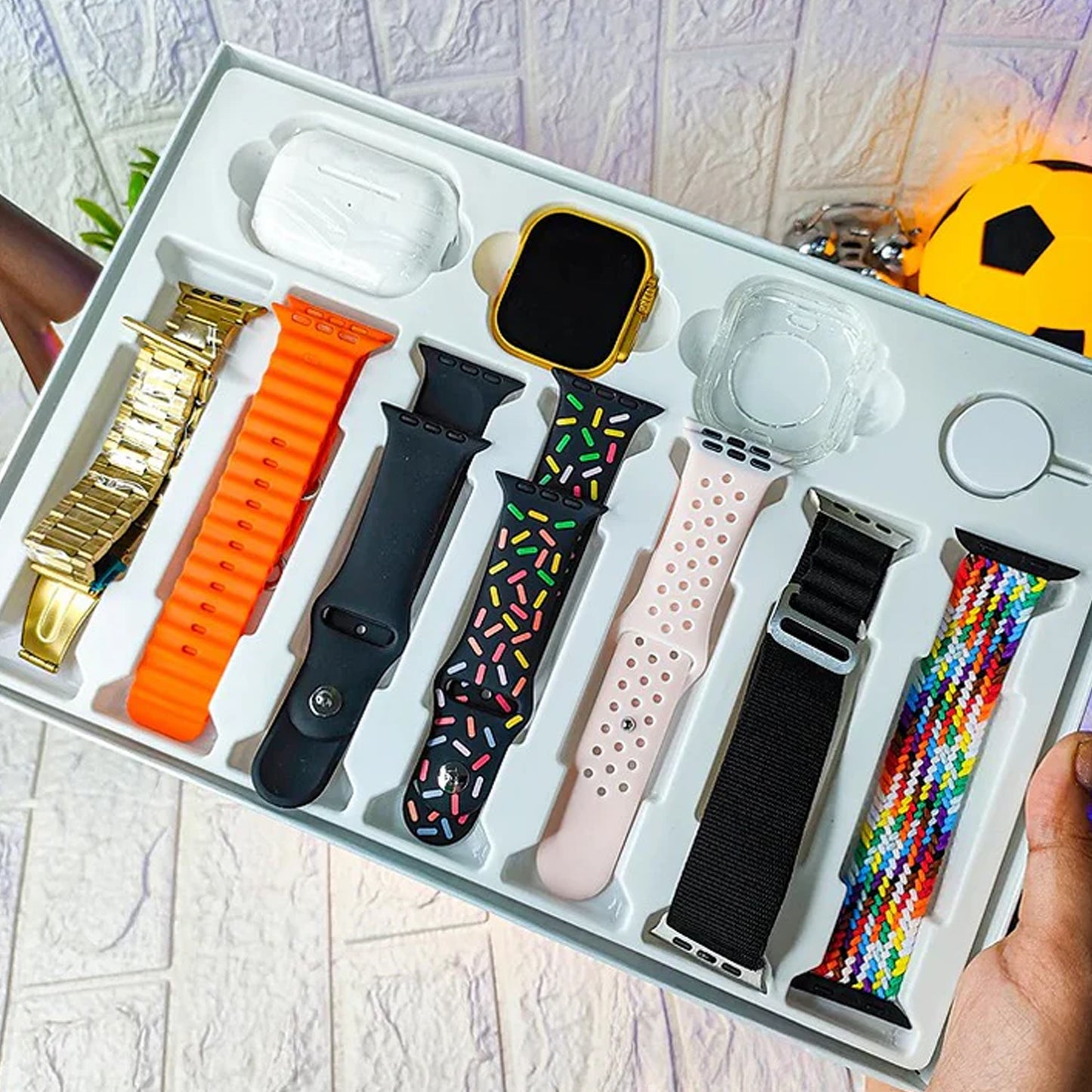 10 In1 Set Ultra Smart Bluetooth Calling Smartwatch + Earphones With Transparent Screen Guard Watch With Seven Classic Straps (Mix Color) - Happy Price - Image 3