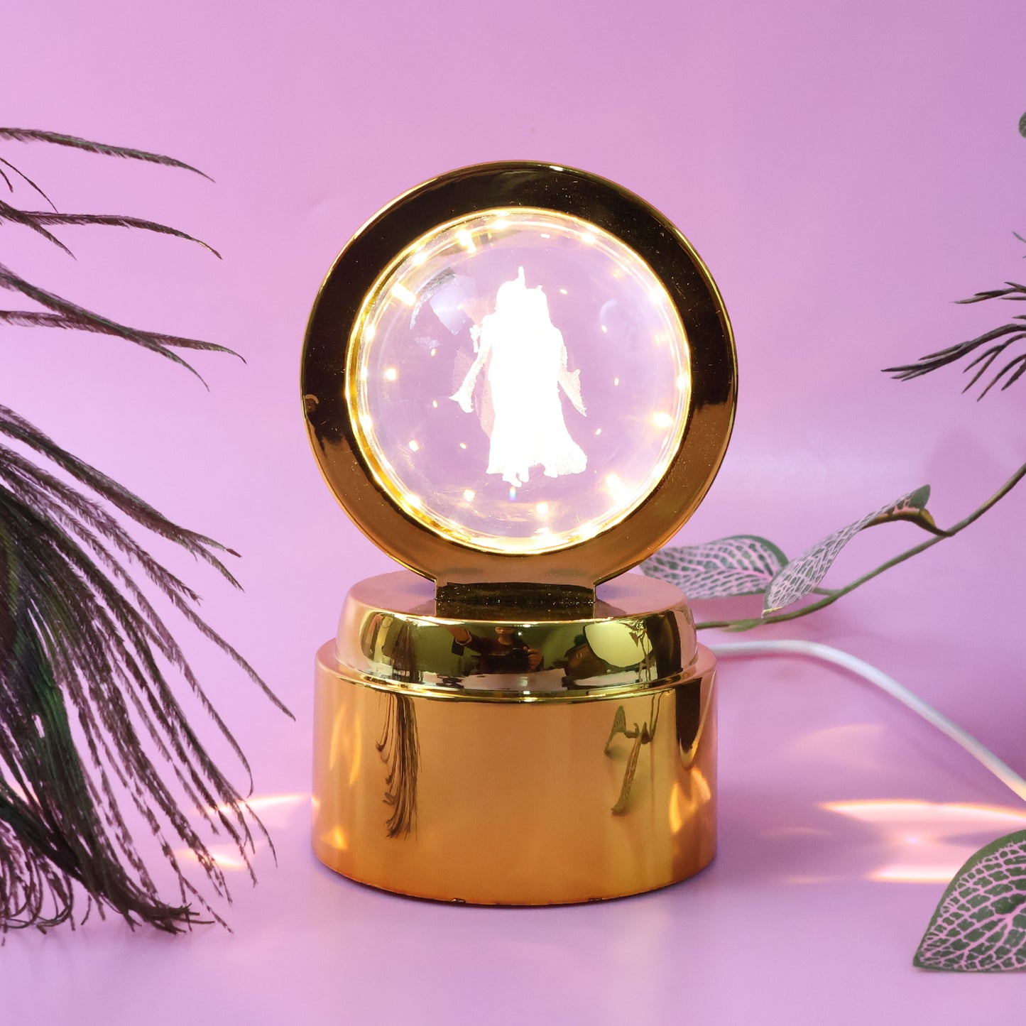 Radhe Krishna Rotating Crystal Ball LED Night Light with Golden Base - 1 Pc - Great Price - Image 6