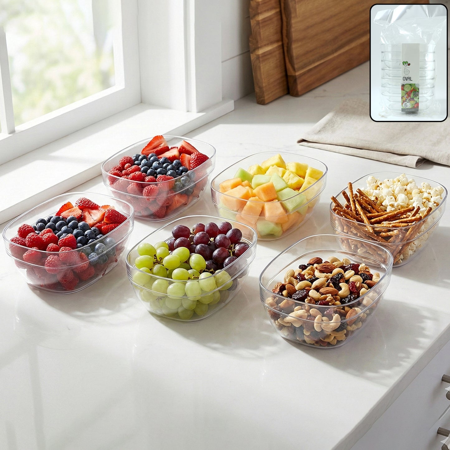 Set of 6 Transparent Oval Serving & Storage Bowls - Happy Price - Image 2