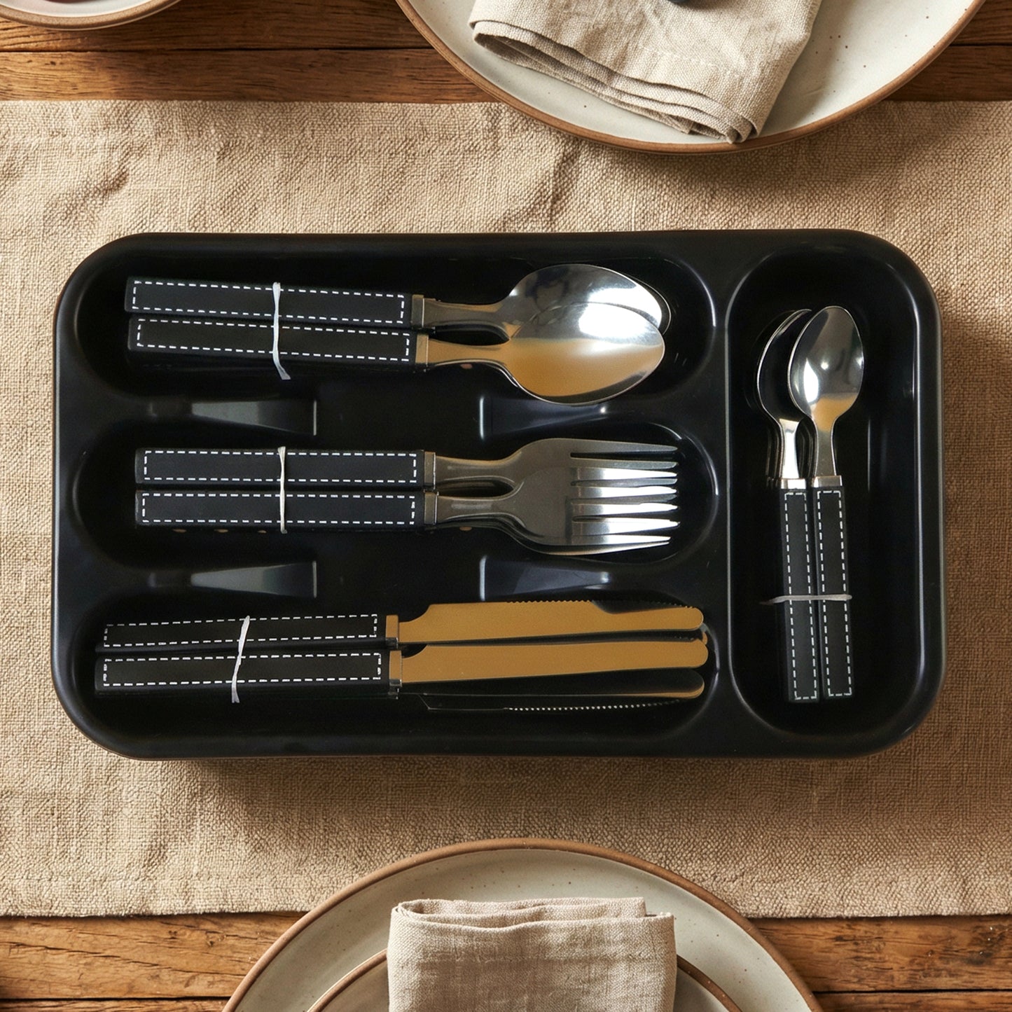 24 Piece Stainless Steel Cutlery Set with Plastic Handles and Tray - Great Price - Image 6
