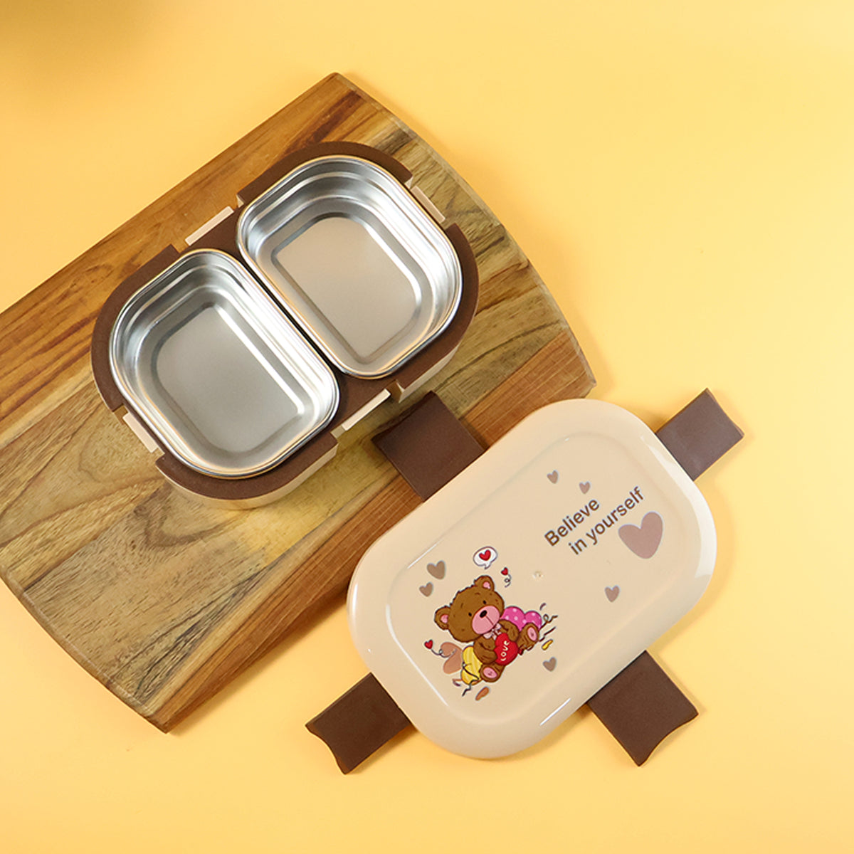 Teddy Print Kids Lunch Box - 500ml Tiffin with 2 Stainless Steel Containers - Happy Price - Image 5