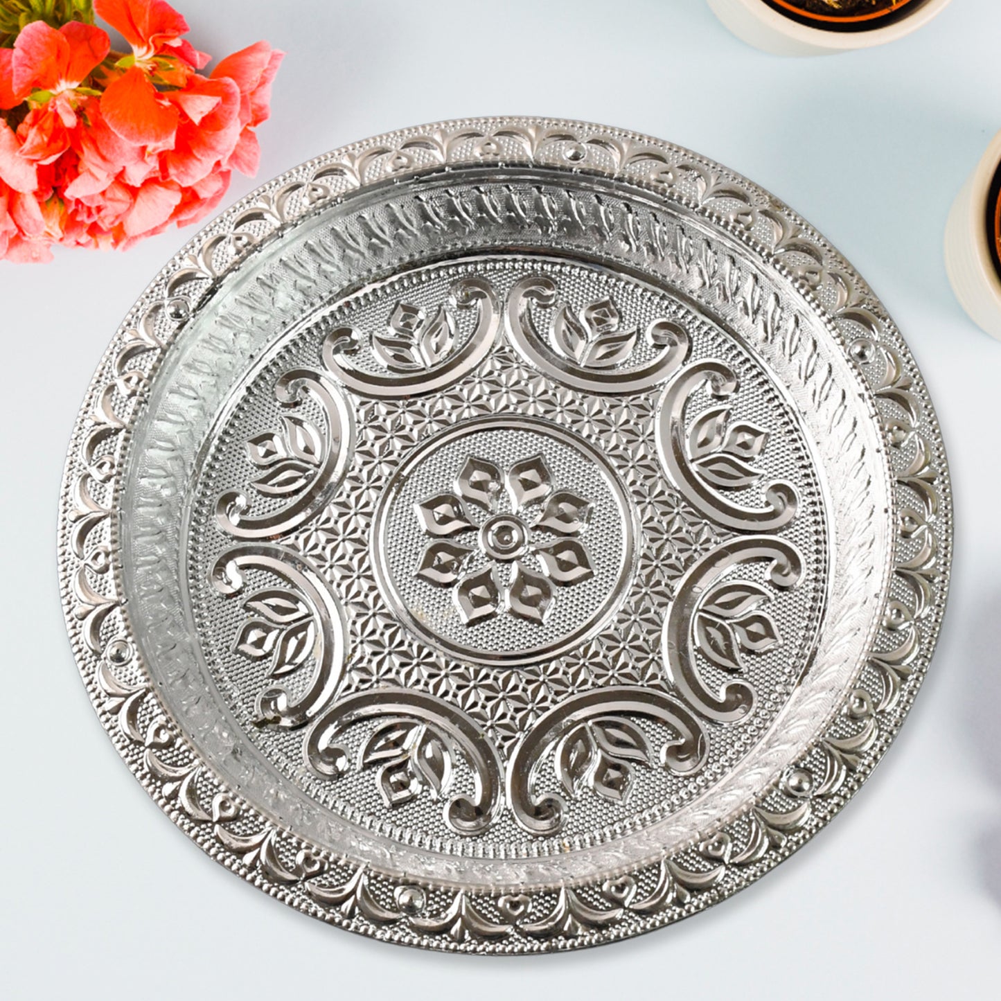 Silver Finish Plastic Pooja Thali - 1 Pc - Happy Price - Image 3