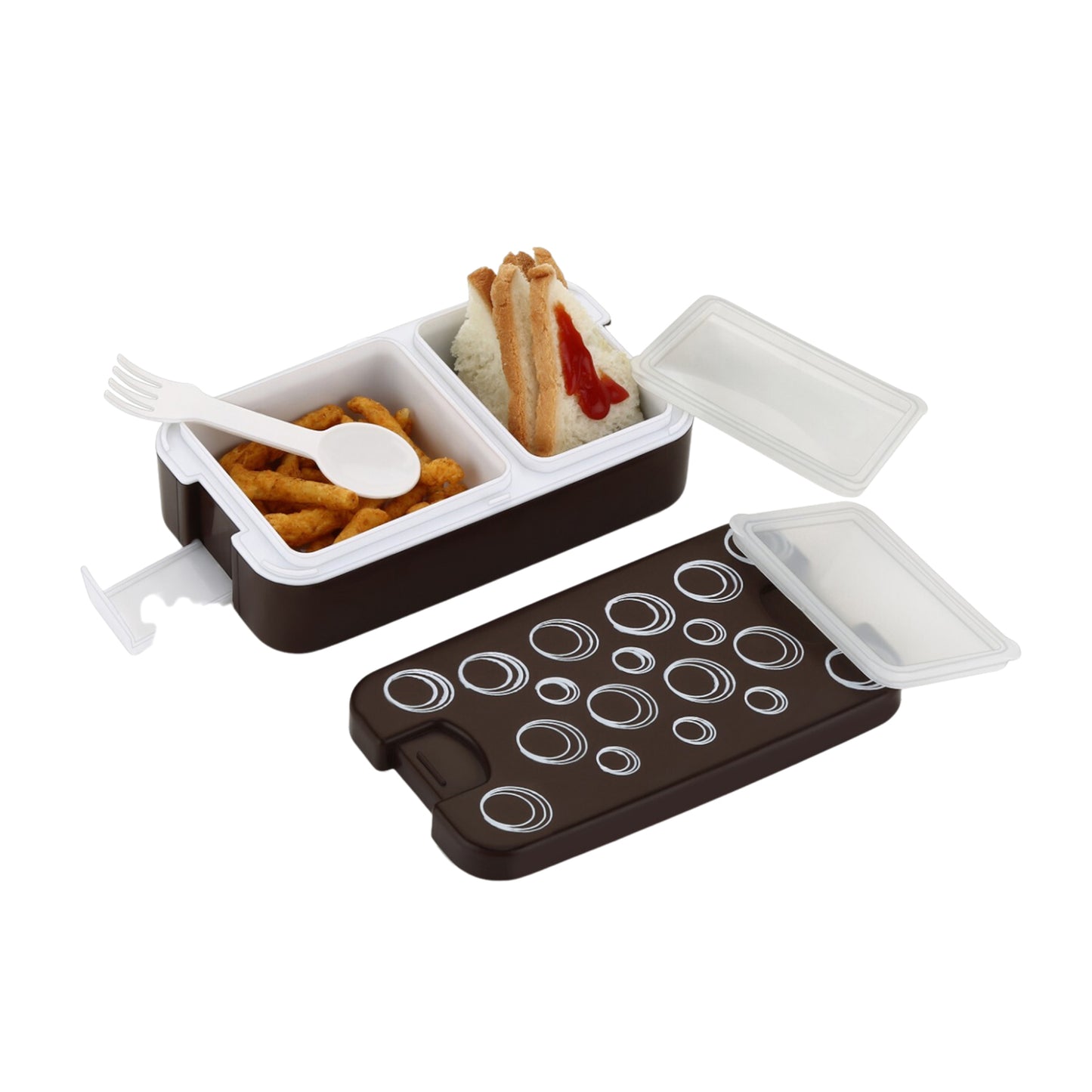 Airtight Lunch Box 2 Compartment Lunch Box Leak Proof Food Grade Material Lunch Box Modern Appearance Compact Lunch Box With Spoon - Happy Price - Image 4