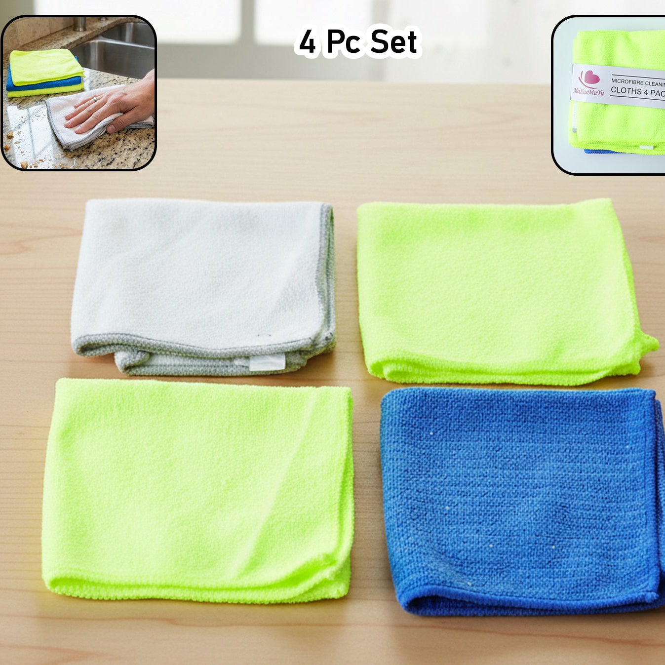 Multipurpose Microfiber Dust Cleaning Cloth (4 Pc Set)