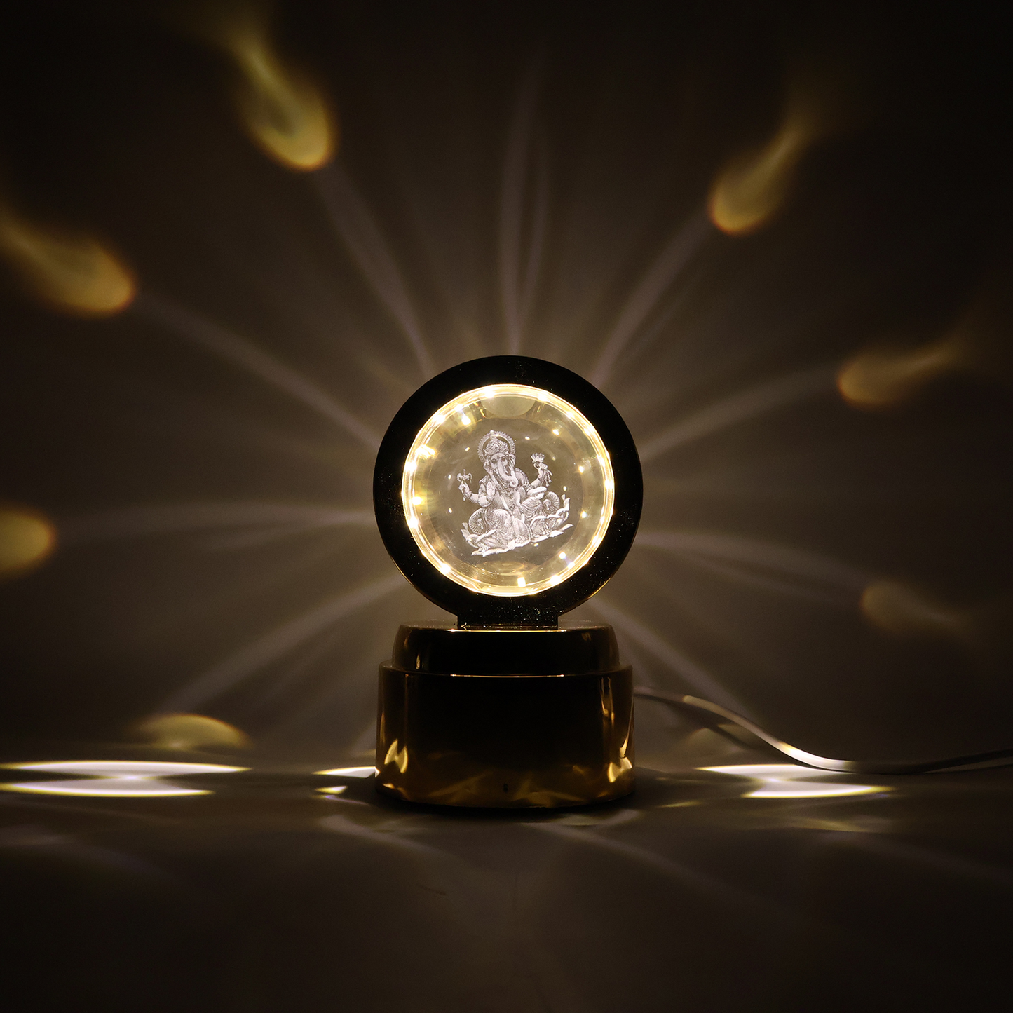 Ganpati Bapa Crystal Ball Night Light with LED - Spiritual Home Decor (1 Pc) - Great Price - Image 6