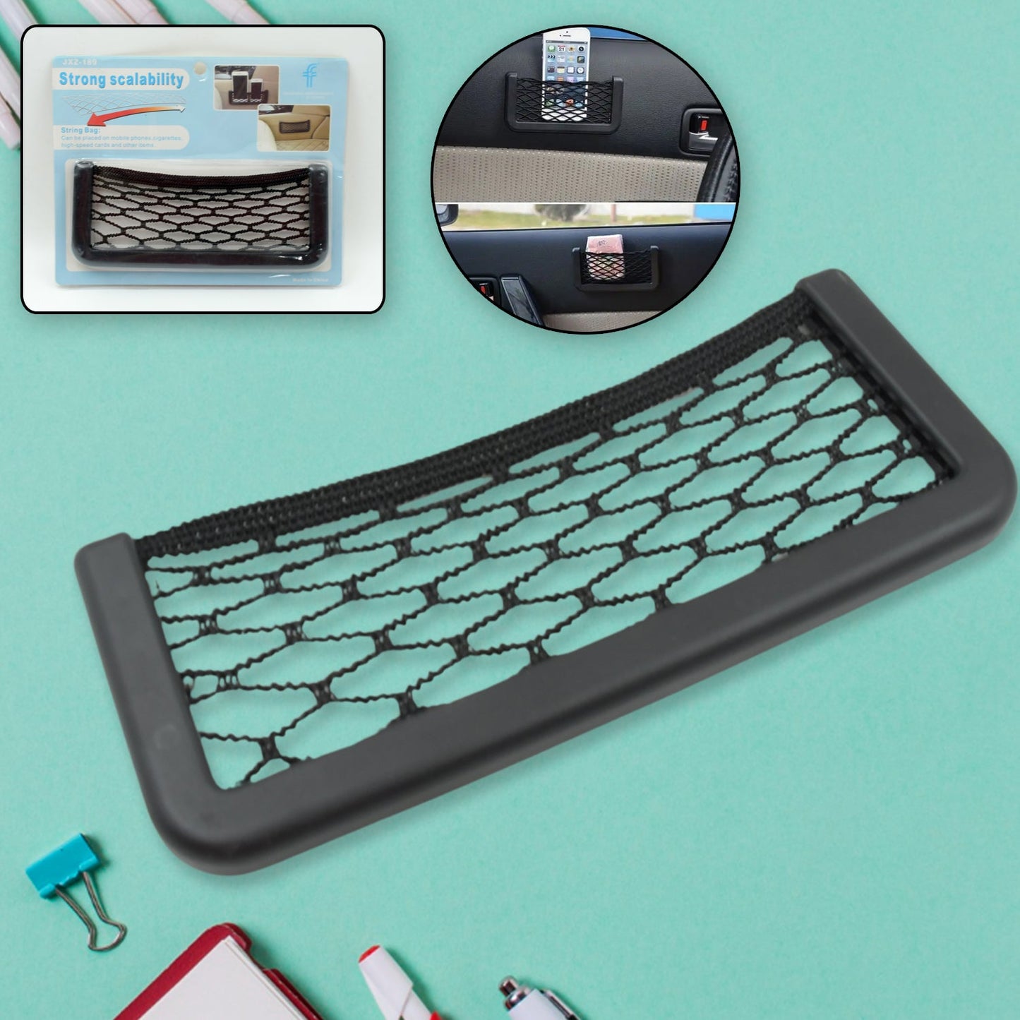 Car Storage Organize Car String Bag Car Seat Side Storage Net Bag Mesh Pocket Organizer Stick-on For Purse Bag Phone - Happy Price - Image 2