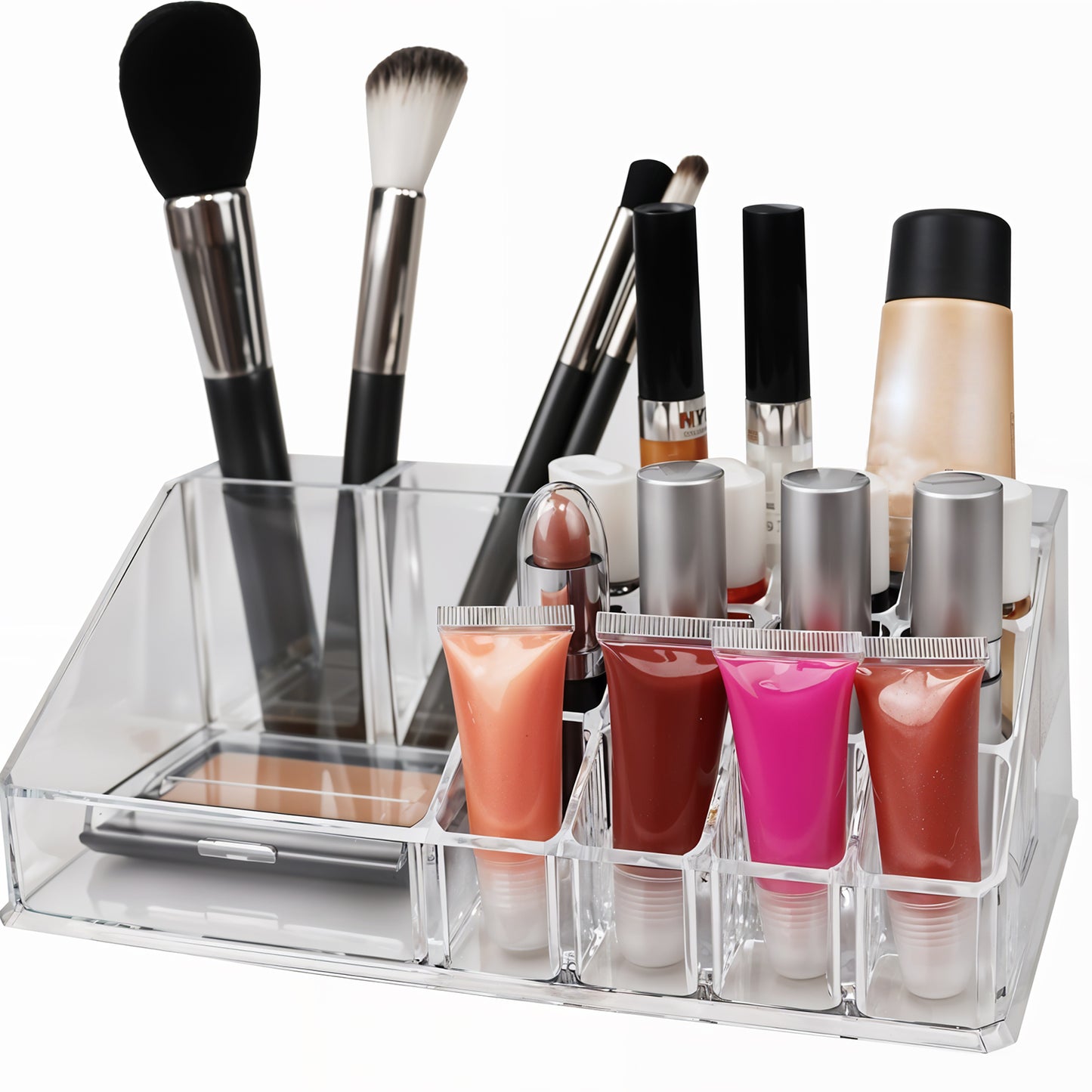 16 Compartment Cosmetic Makeup Jewellery Lipstick Storage Organiser Box Cosmetic Storage Box Make-up Lipstick Organizer Lipstick Holder Case Transparent - Happy Price - Image 2