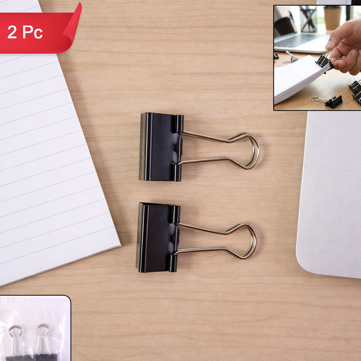 2 Pc Metal Binder Clips, 19mm, Strong Grip Paper Organizers - Happy Price - Image 1