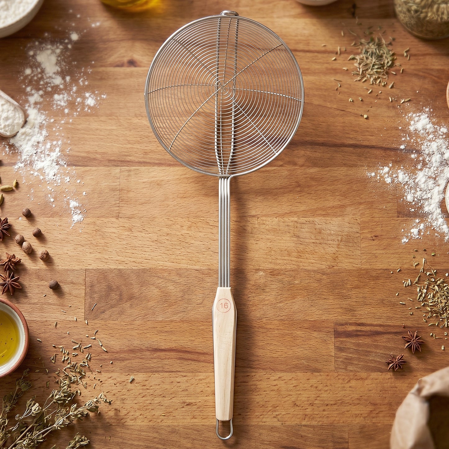 Stainless Steel Frying Skimmer with Wooden Handle - 45cm Length, 1 Pc - Great Price - Image 3