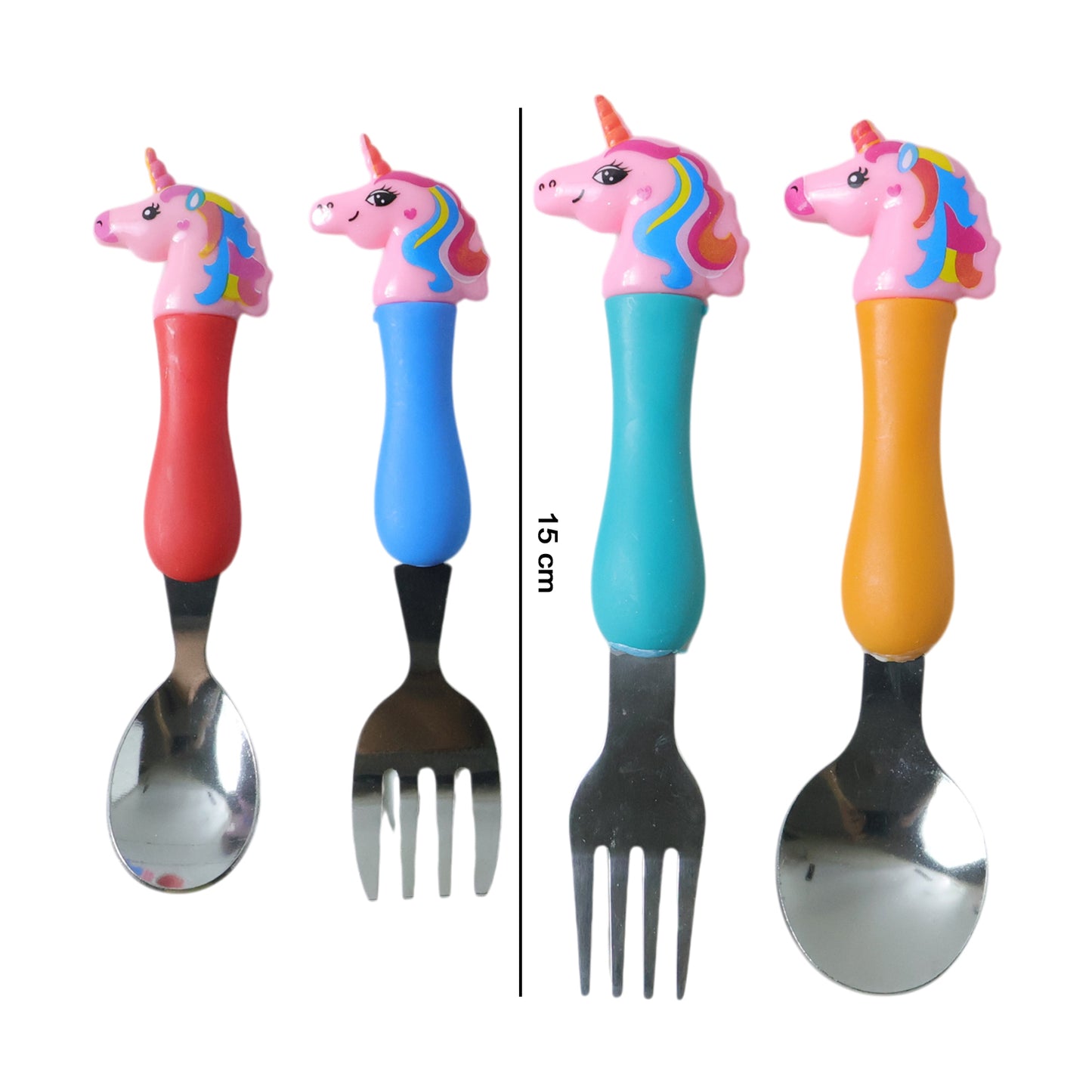 Unicorn Theme Kids Spoon Fork Set - 4 Pc Stainless Steel Cutlery with Plastic Handle - Great Price - Image 5
