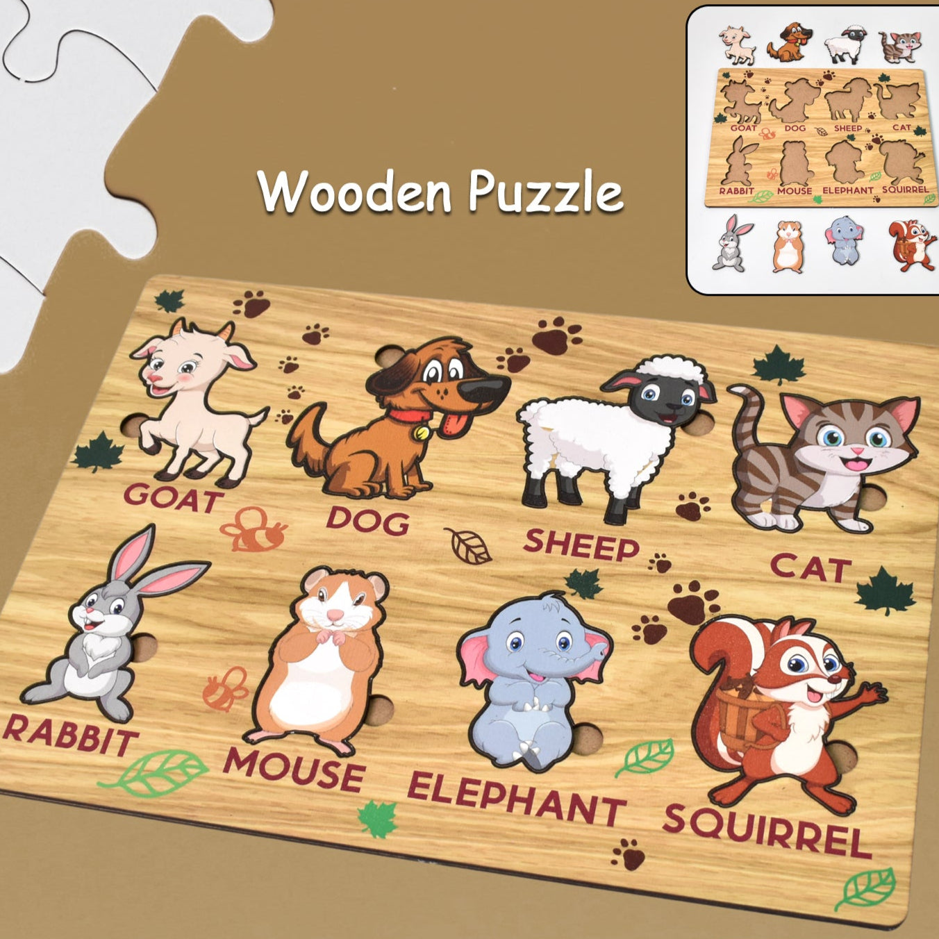 Wooden Animal Puzzle Learning Educational Board (1 Set 2820 Cm) - Happy Price - Image 1