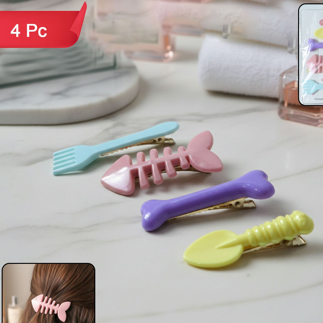 Cute Cartoon Hair Clips for Girls - 4 Pc Set - Happy Price - Image 1