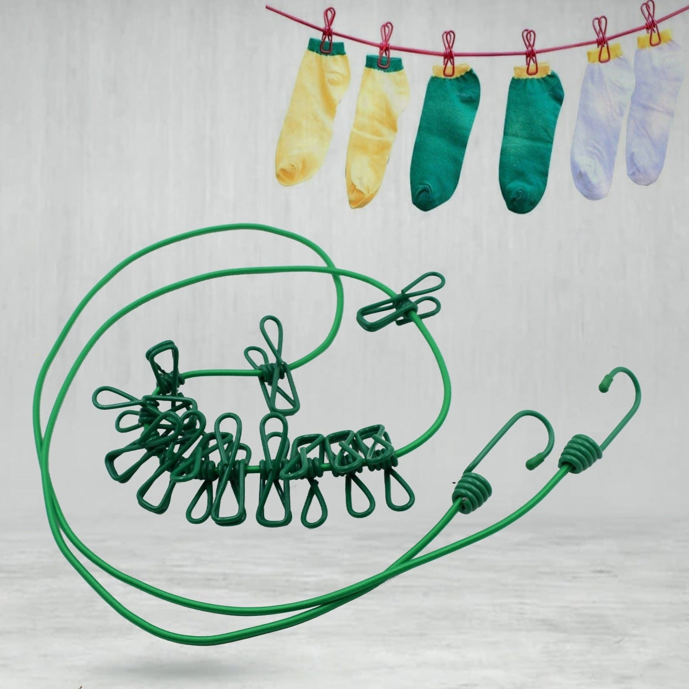 Elastic Cloth Drying Rope With 12 Metal Clip Portable Clothes Line For Home Travel - Happy Price - Image 1