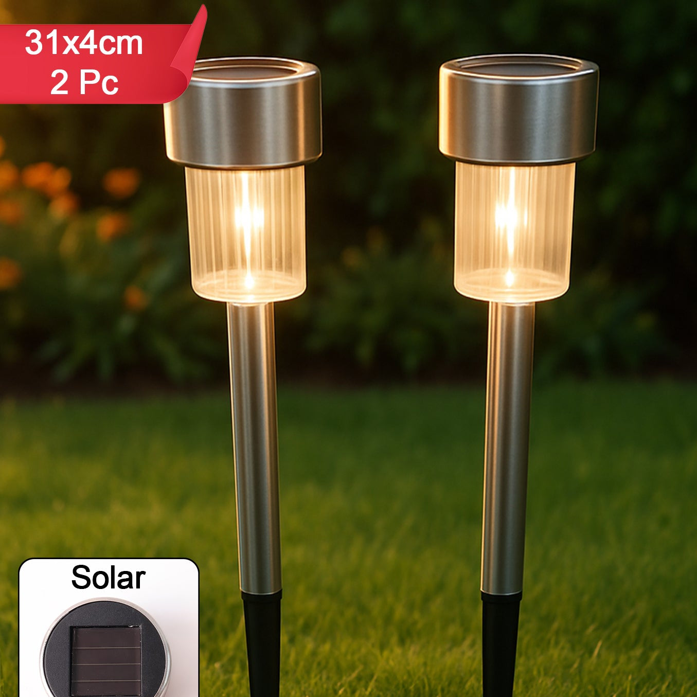 Solar-powered Stainless Steel Garden Pathway Lights 31x4 Cm (2 Pc) - Happy Price - Image 1