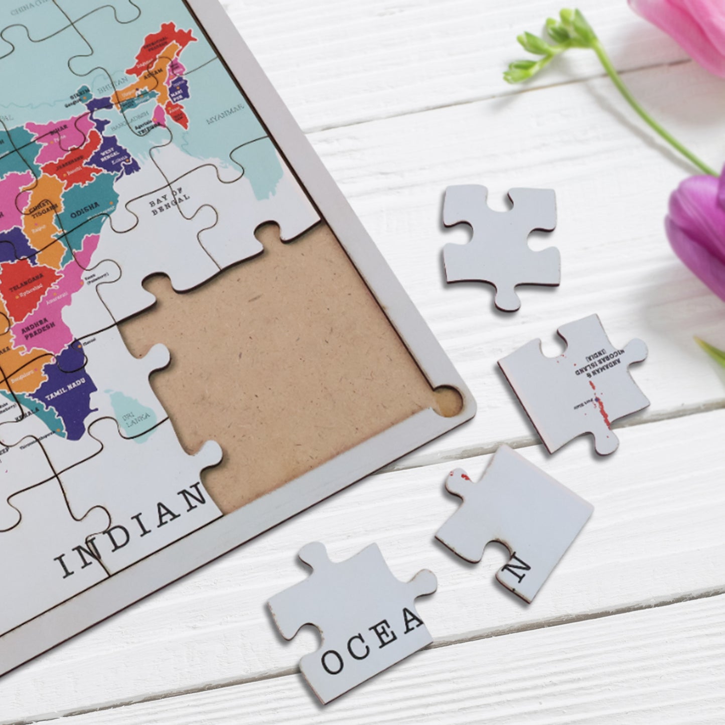 Wooden India Map Puzzle for Kids - Educational Geography Learning Toy (1 Set) - Happy Price - Image 4
