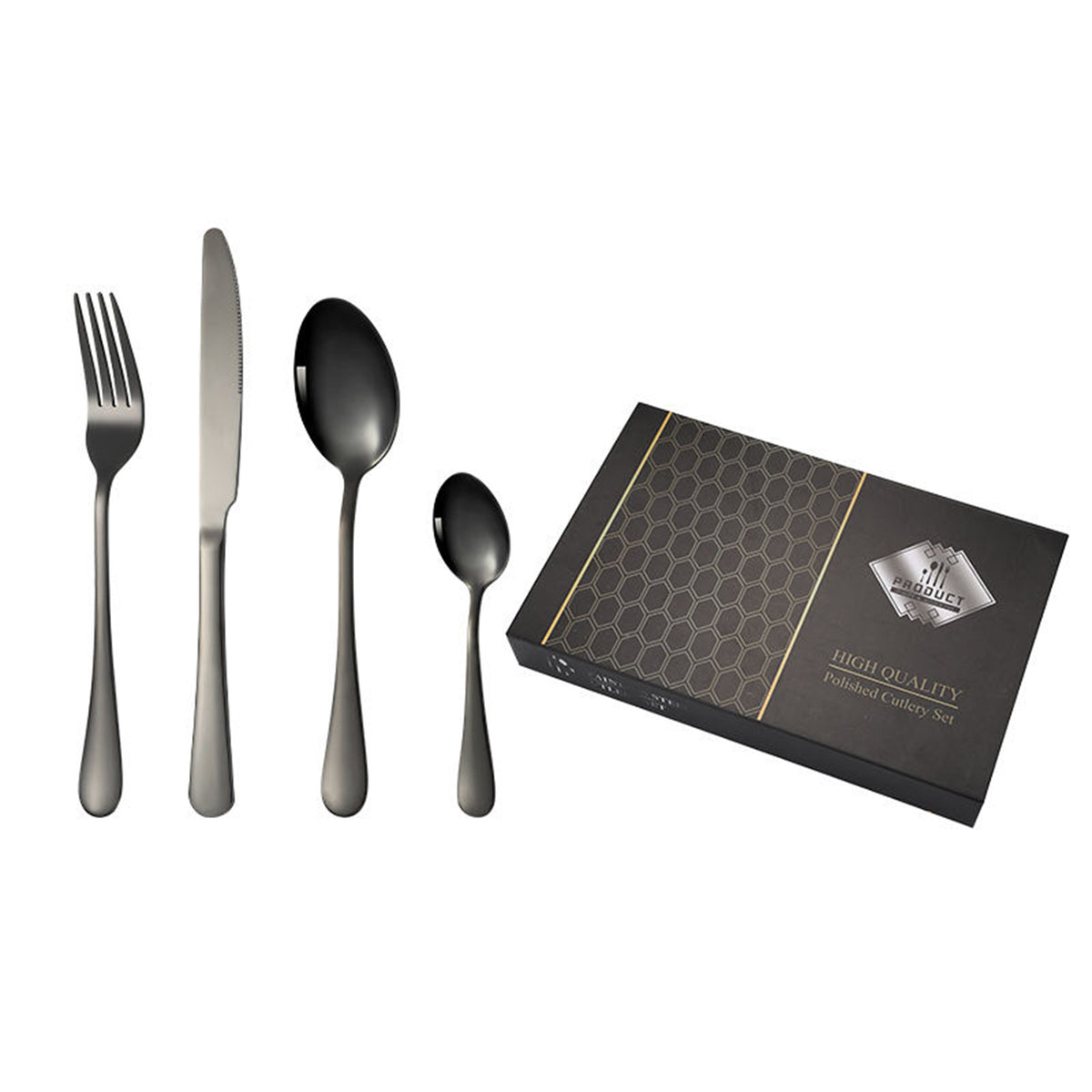 24 Piece Stainless Steel Cutlery Set - Polished Dinnerware with Spoons, Forks, Knives in Gift Box - Happy Price - Image 5