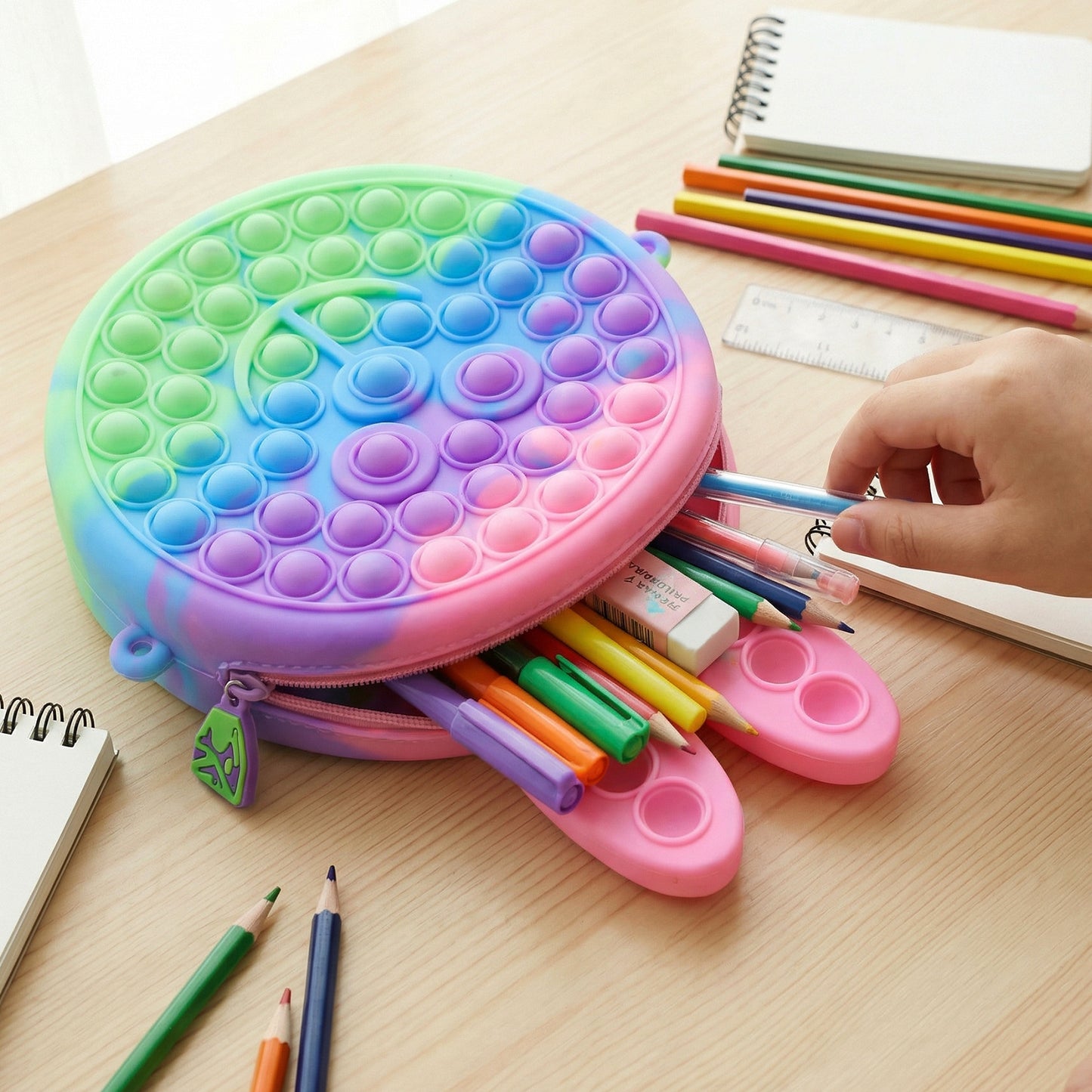 Silicone Caterpillar Pop It Pencil Pouch (1 Pc) - Rainbow Fidget Stationery Organizer - Great Price - Image 6