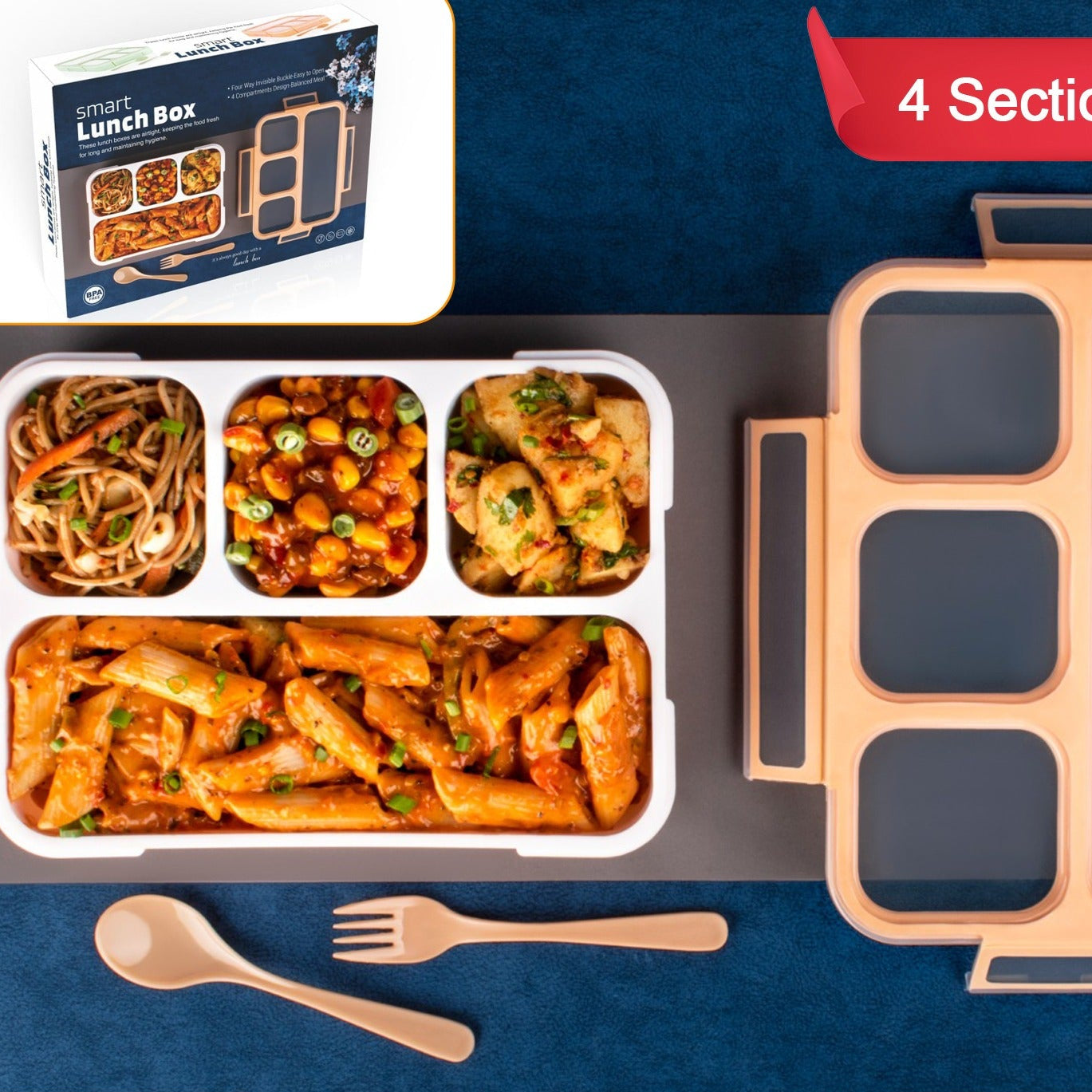 Lunch Box 4 Compartment With Leak Proof Lunch Box For School Office Use - Happy Price - Image 1