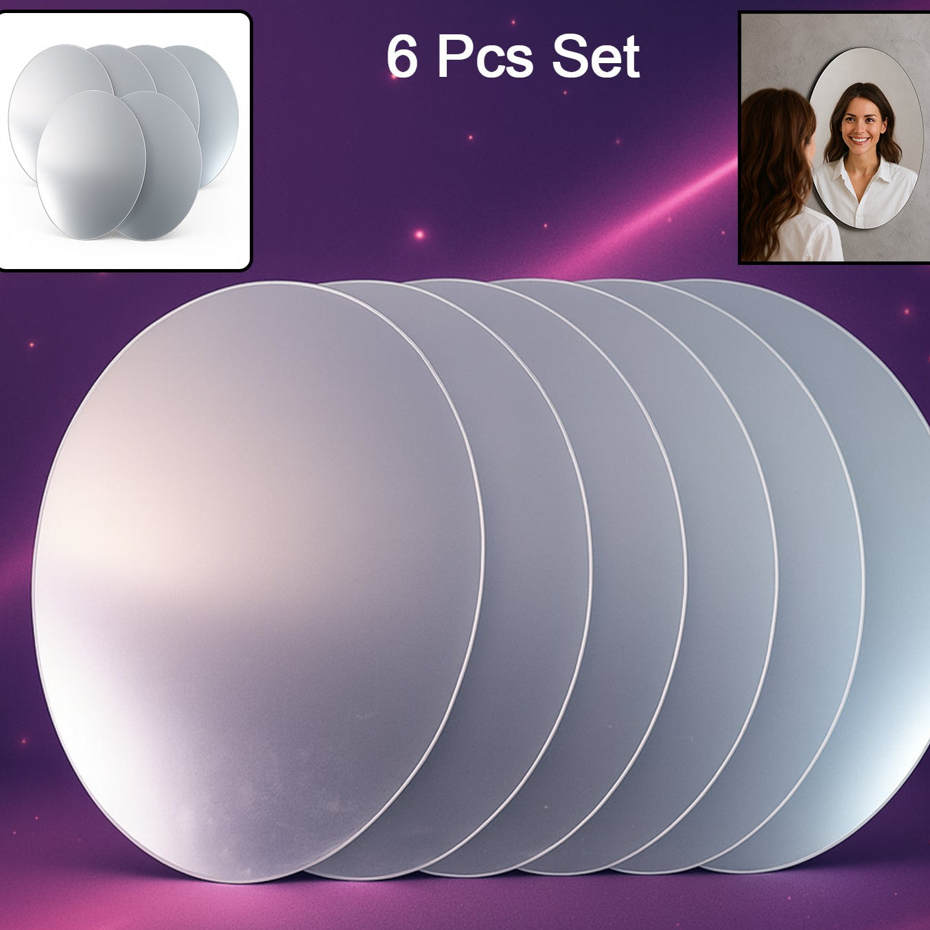 Elegant Oval Frameless Wall Mirror For Home Office Decor (6 Pc) - Happy Price - Image 1