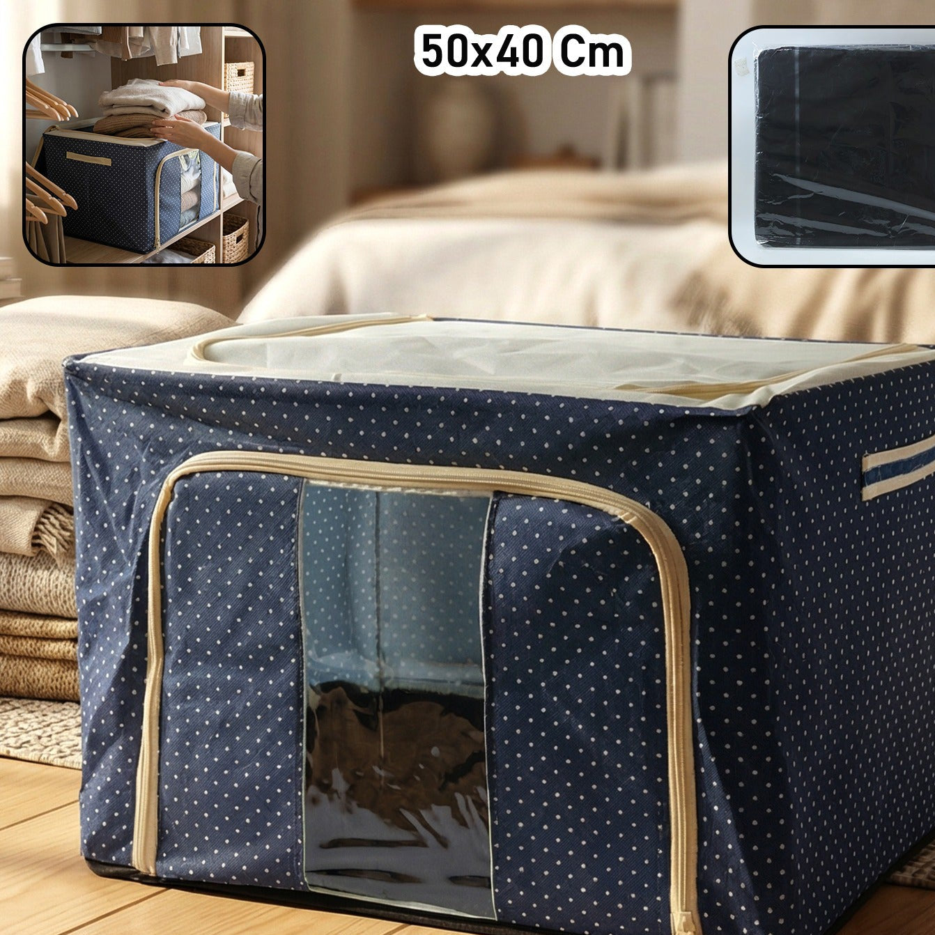 Foldable Cloth Storage Box 50x40 cm - Collapsible Organizer with Zipper - Great Price - Image 1