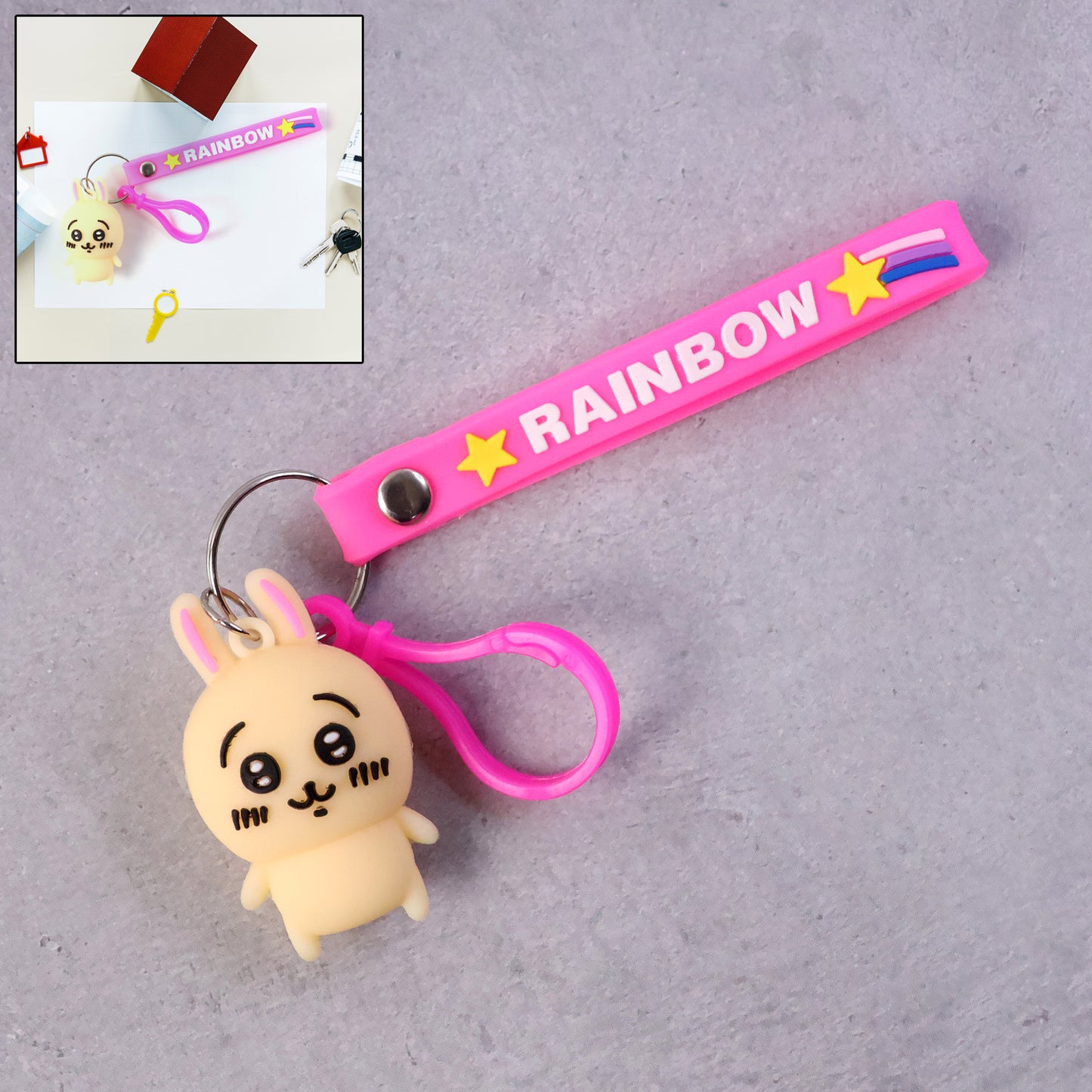 Cute Bunny Character Keychain with Rainbow Strap - 1 Pc - Happy Price - Image 2