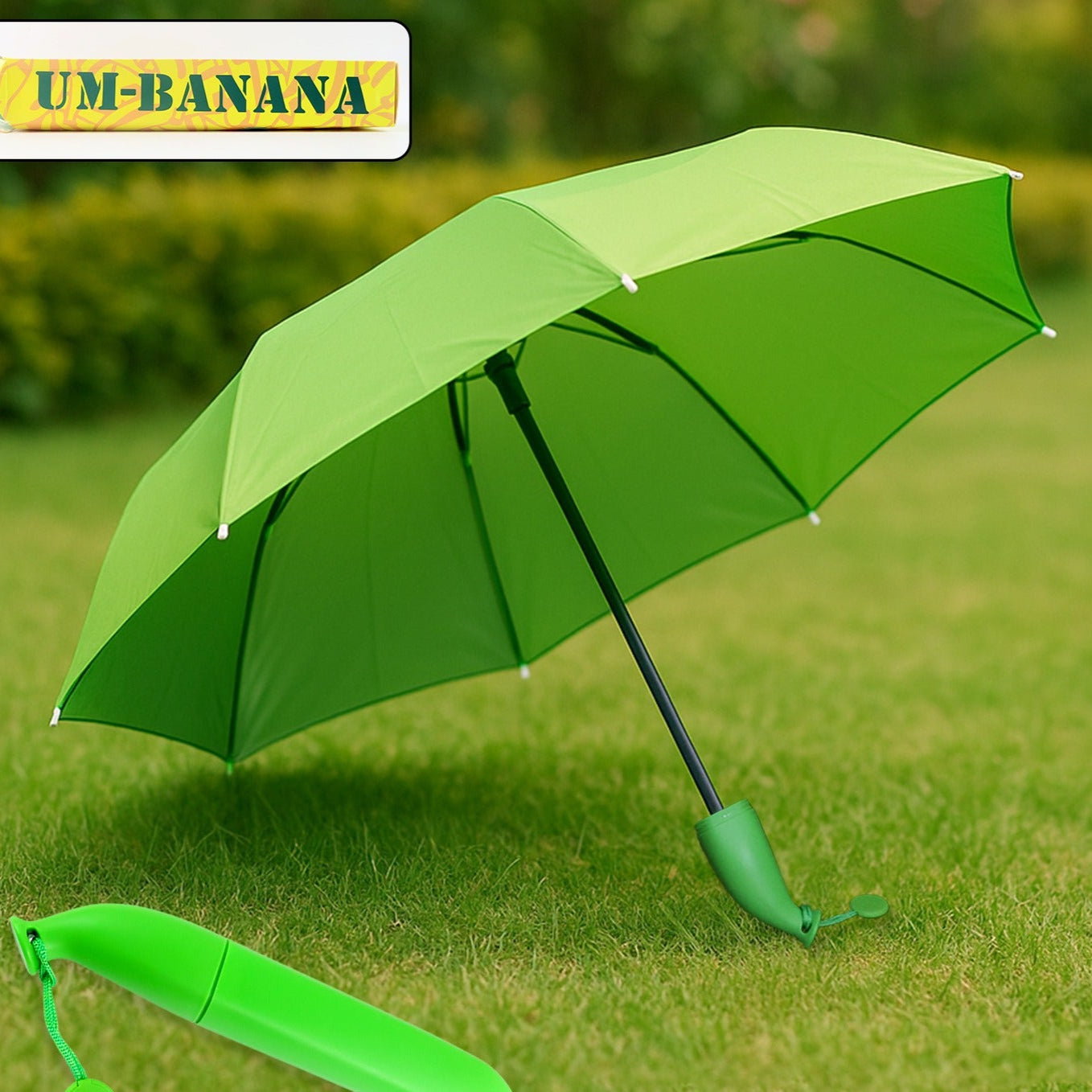 Green Stylish Banana Shaped Mini Foldable Umbrella - Happy Price - Image 1