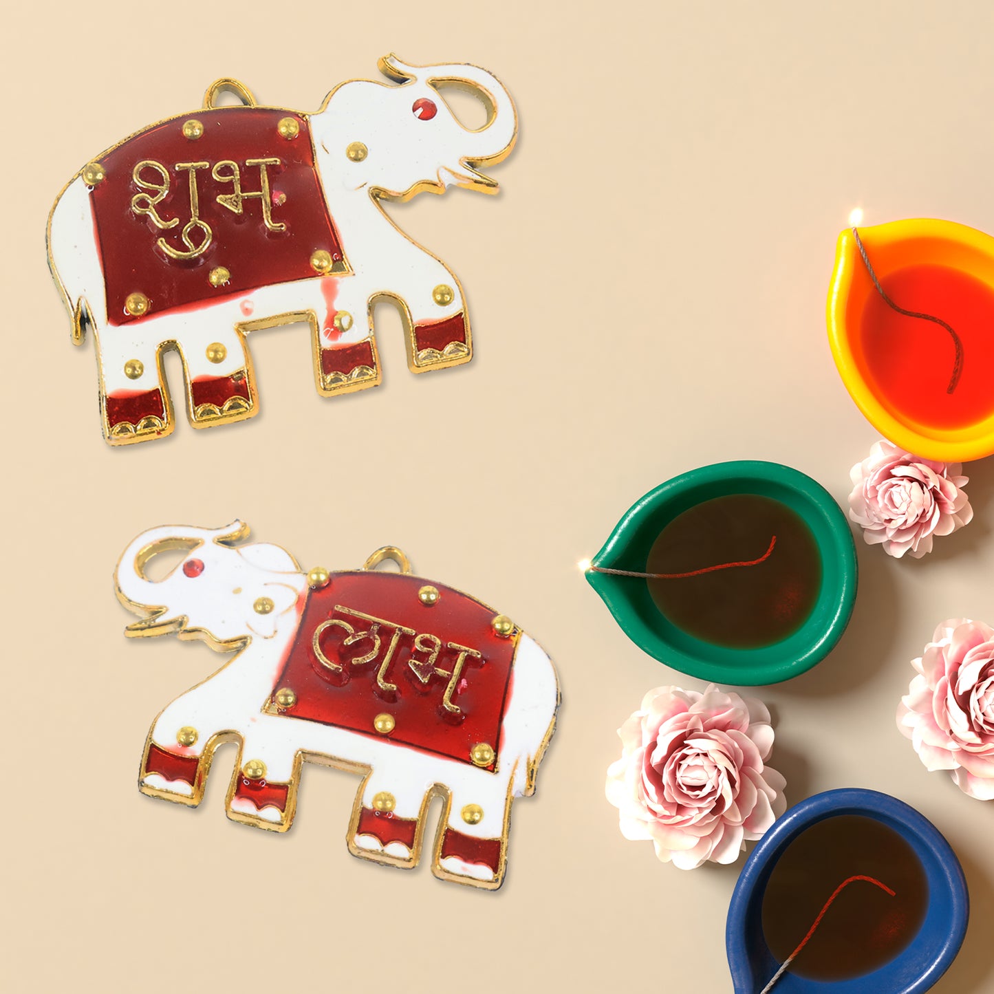 Shubh Labh Elephant Wall Hangings - Set of 2 Decorative Pieces for Auspicious Home Decor - Happy Price - Image 6