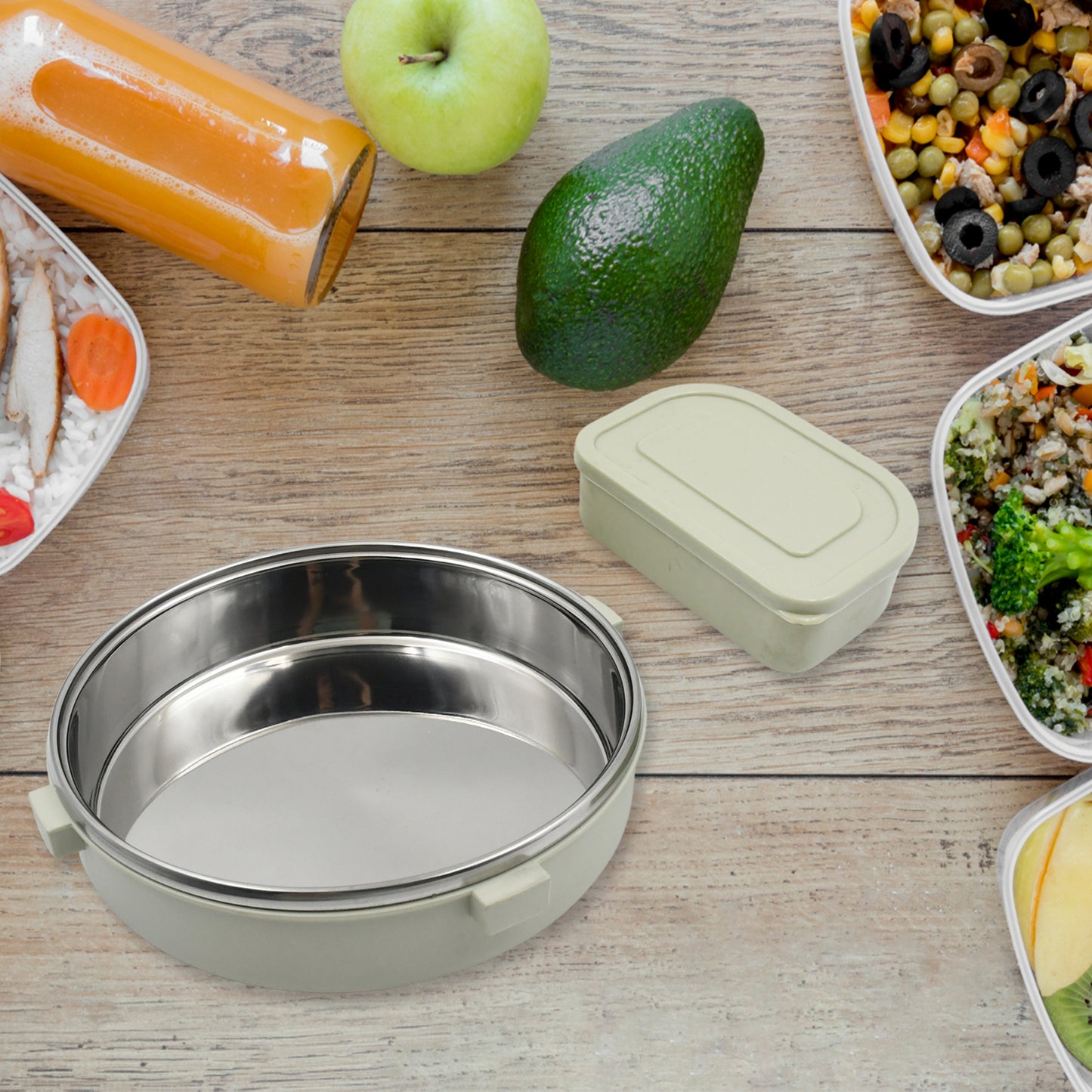 Miracle Stainless Steel Round Lunch Box With Small Plastic Box Insert Leak Proof Lunch Box With Transparent Lid Lunch Box For Kids Adults For School Office (450 Ml + 250 Ml Approx) - Happy Price - Image 5