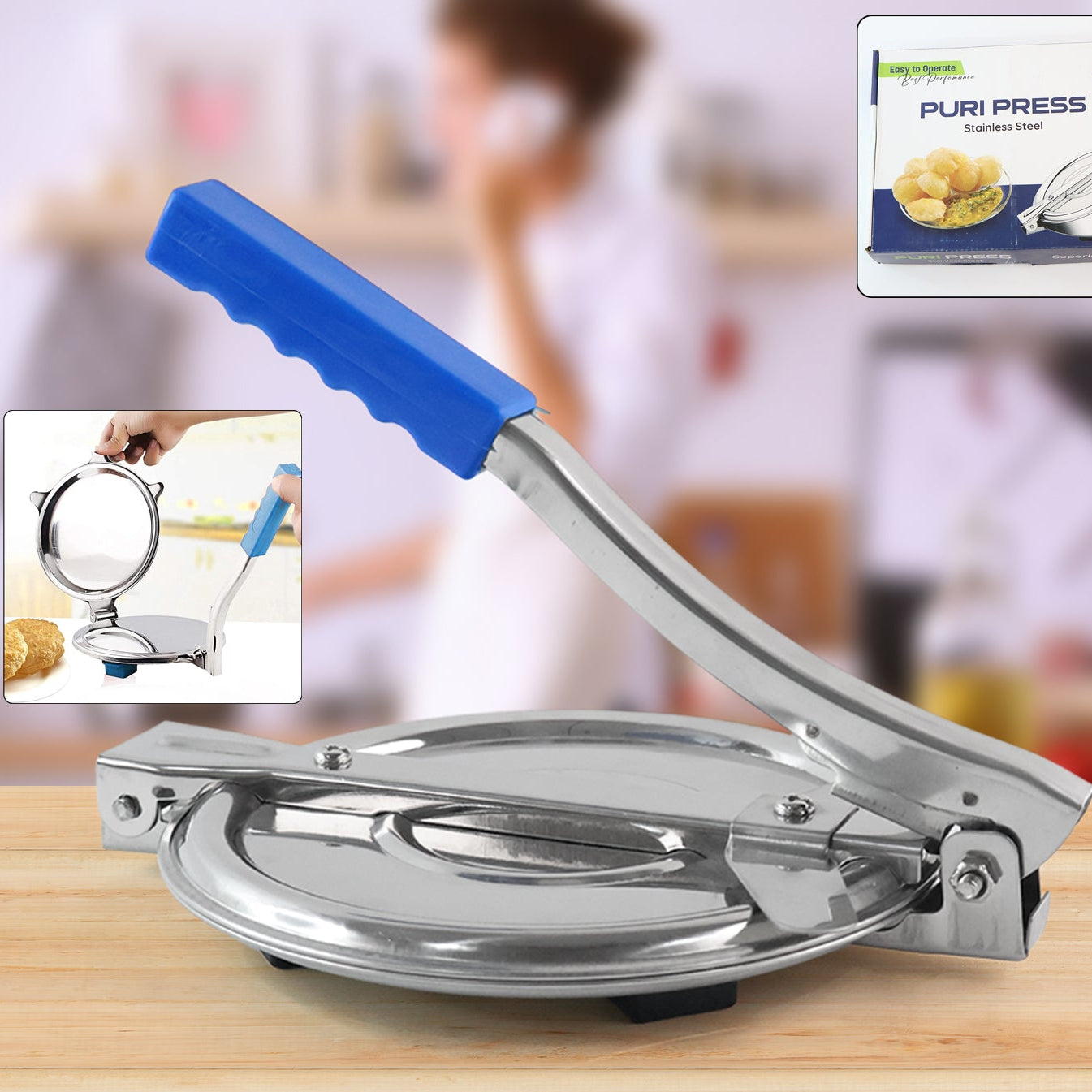 Stainless Steel Manual Puri Press Maker - Medium Size Kitchen Tool - Happy Price - Image 1
