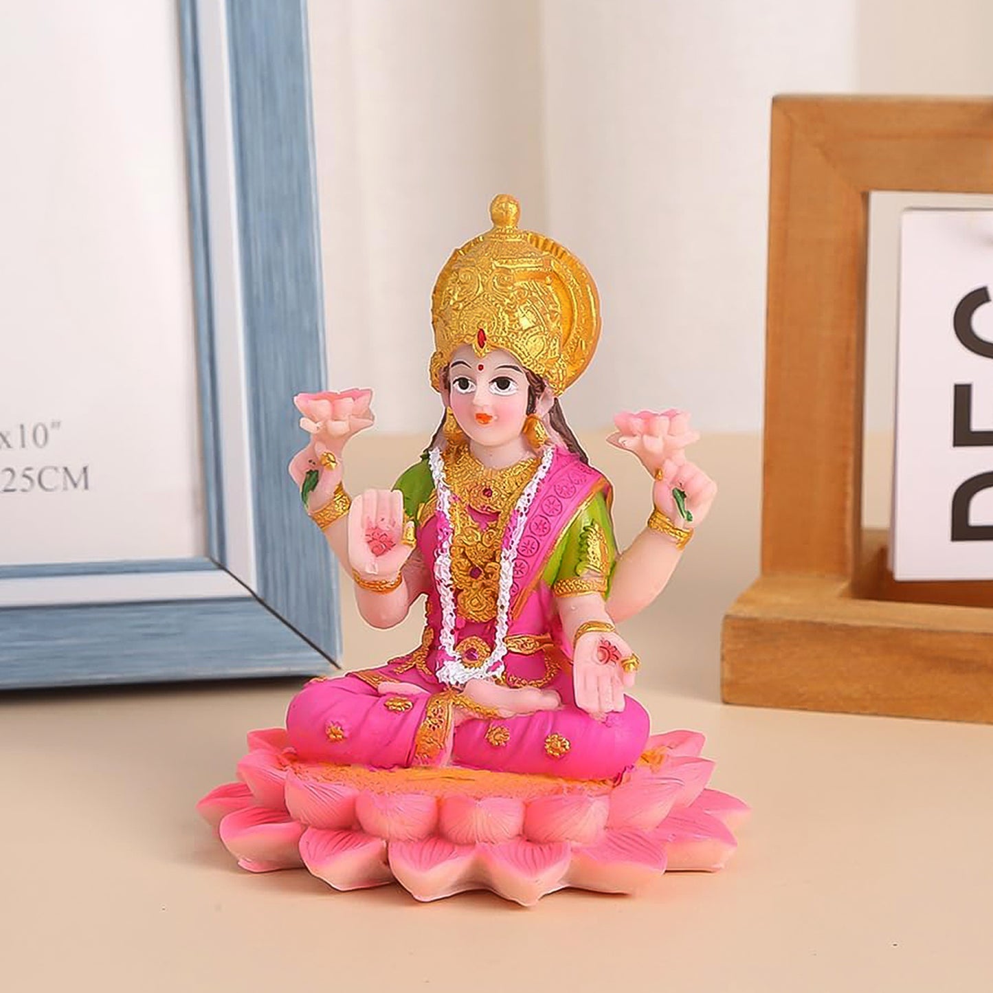 Decorative Lakshmi Mata Idol Sitting on Lotus - Multicolor Polyresin Statue (1 Pc) - Happy Price - Image 3