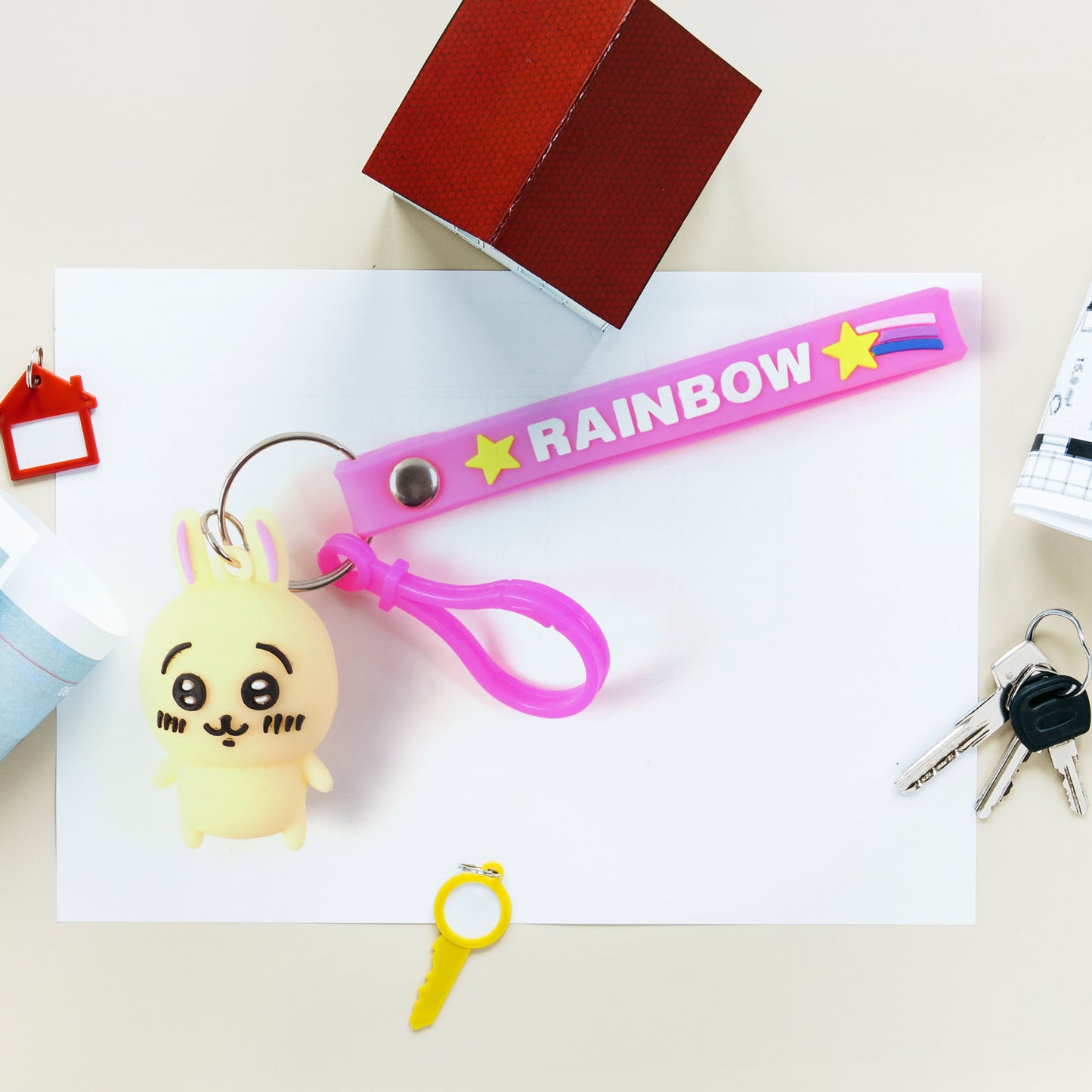 Cute Bunny Character Keychain with Rainbow Strap - 1 Pc - Happy Price - Image 6