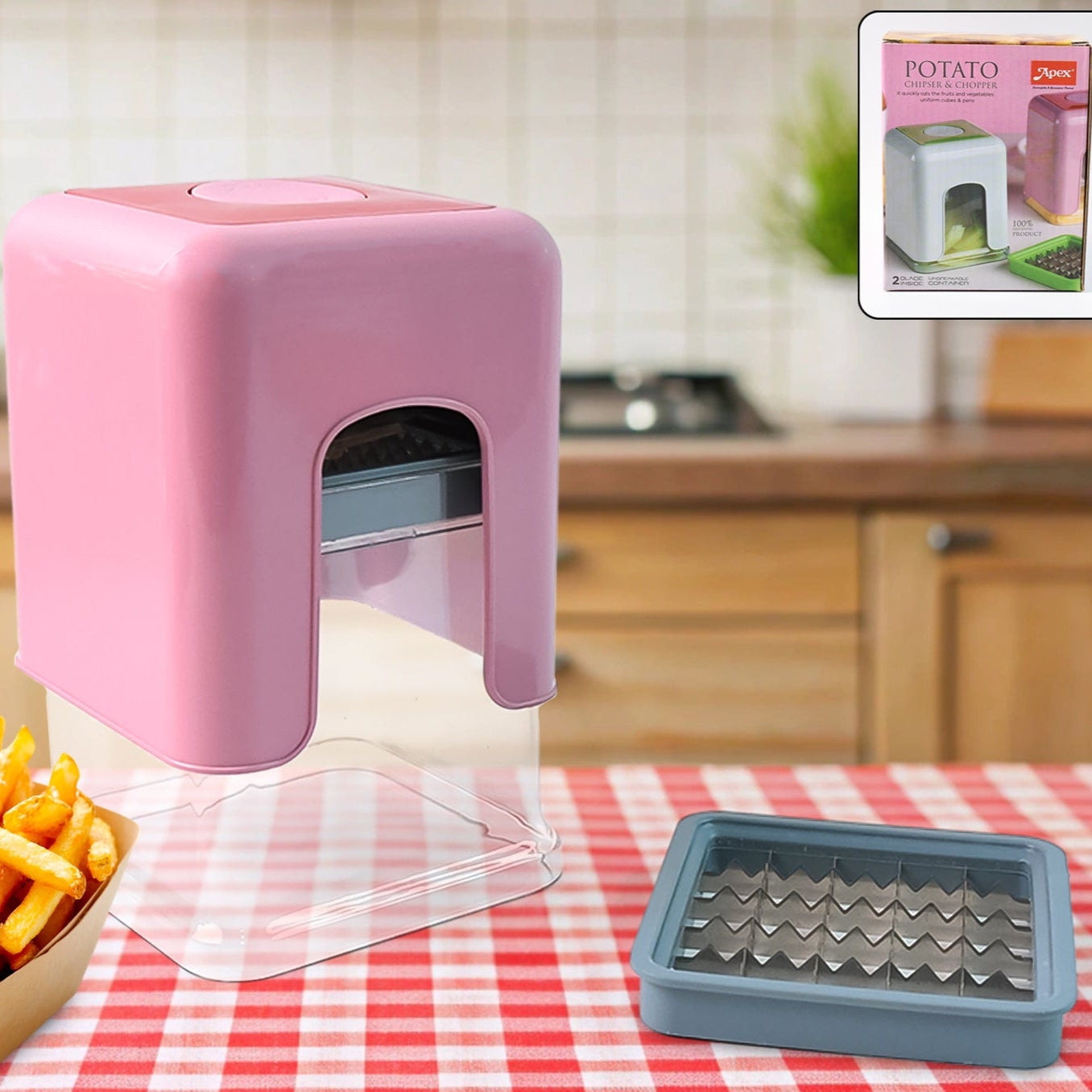 Apex Heavy Duty Potato Chipser Vegetable Chopper With Dual Blade Set - Happy Price - Image 1