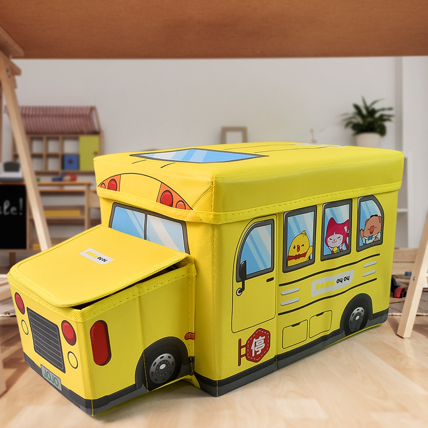 School Bus Foldable Toy Storage Box with Lid (1 Pc) - Great Price - Image 2