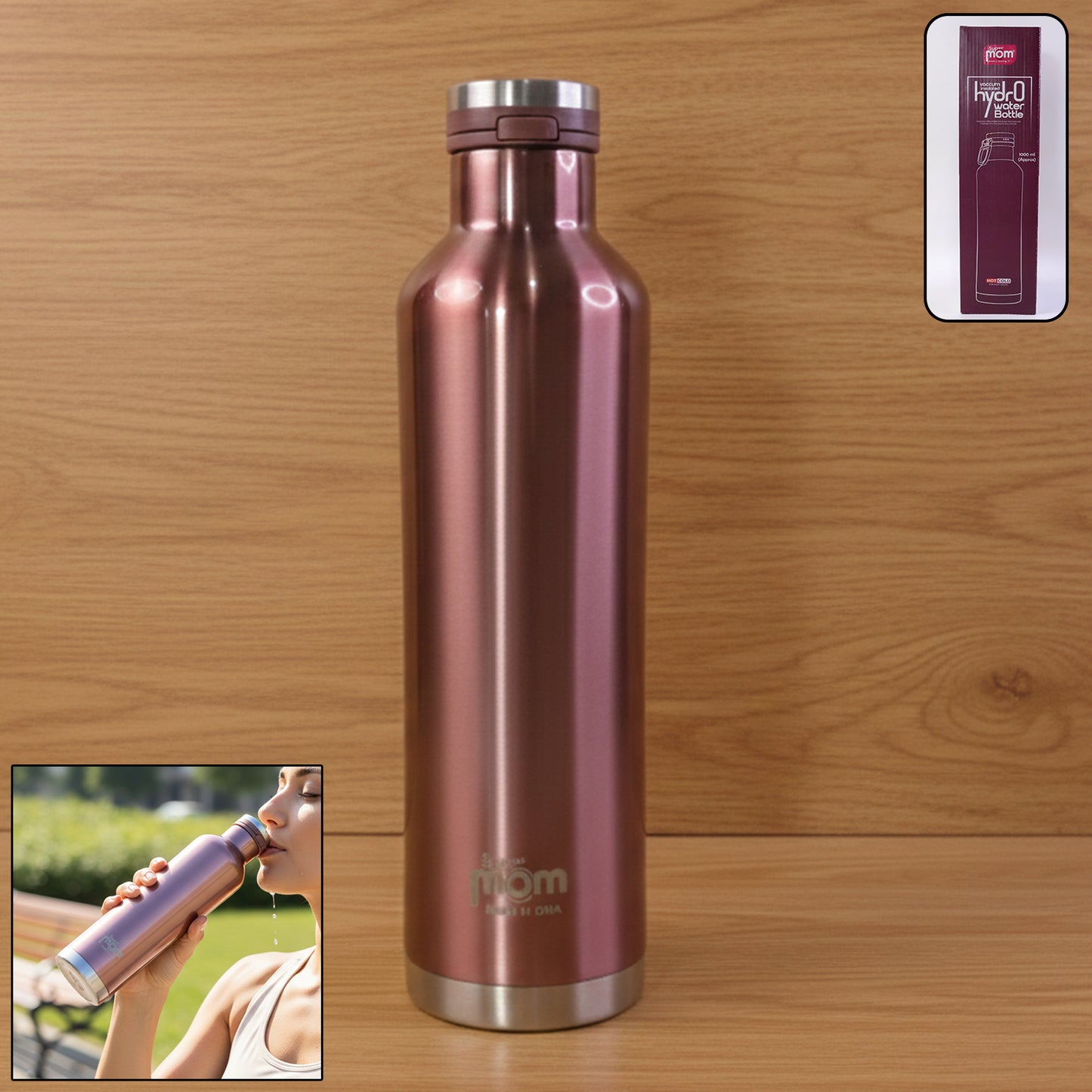 1000 ML Stainless Steel Insulated Water Bottle with Flip Lock Lid - Double Wall Vacuum Flask for Hot & Cold Drinks - Happy Price - Image 2
