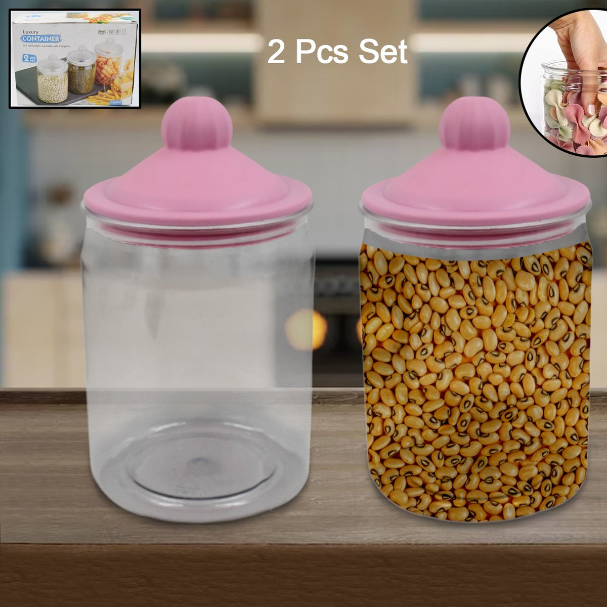 Transparent Kitchen Plastic Container Jar Set (2 Pcs Set 1100 Ml Approx) - Happy Price - Image 1