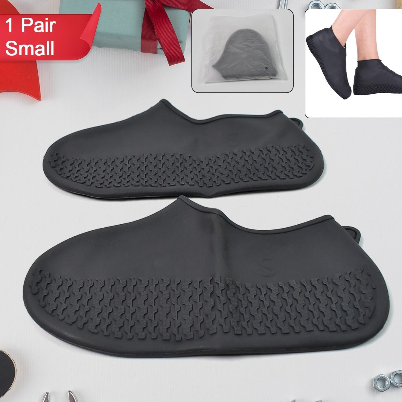 Non-slip Silicone Reusable Waterproof Rain Shoes Covers (1 Pair Small Mix Color) - Happy Price - Image 1
