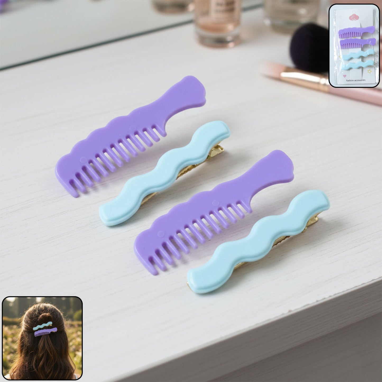 4 Pc Comb Style Hair Clips Set for Women & Girls - Secure Grip Styling Pins - Happy Price - Image 2
