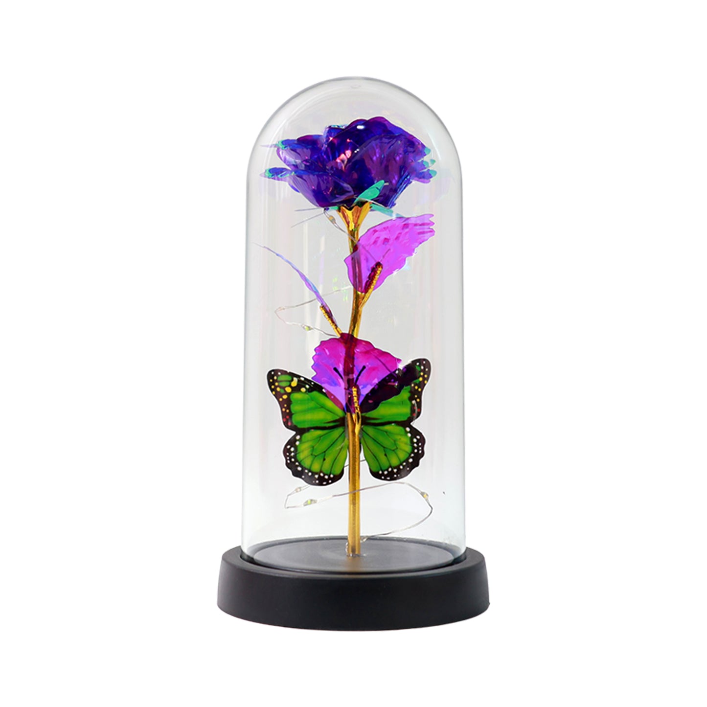 Led Preserved Rose With Colorful Butterfly In Plastic Dome (1 Pc Mix Color) - Happy Price - Image 2