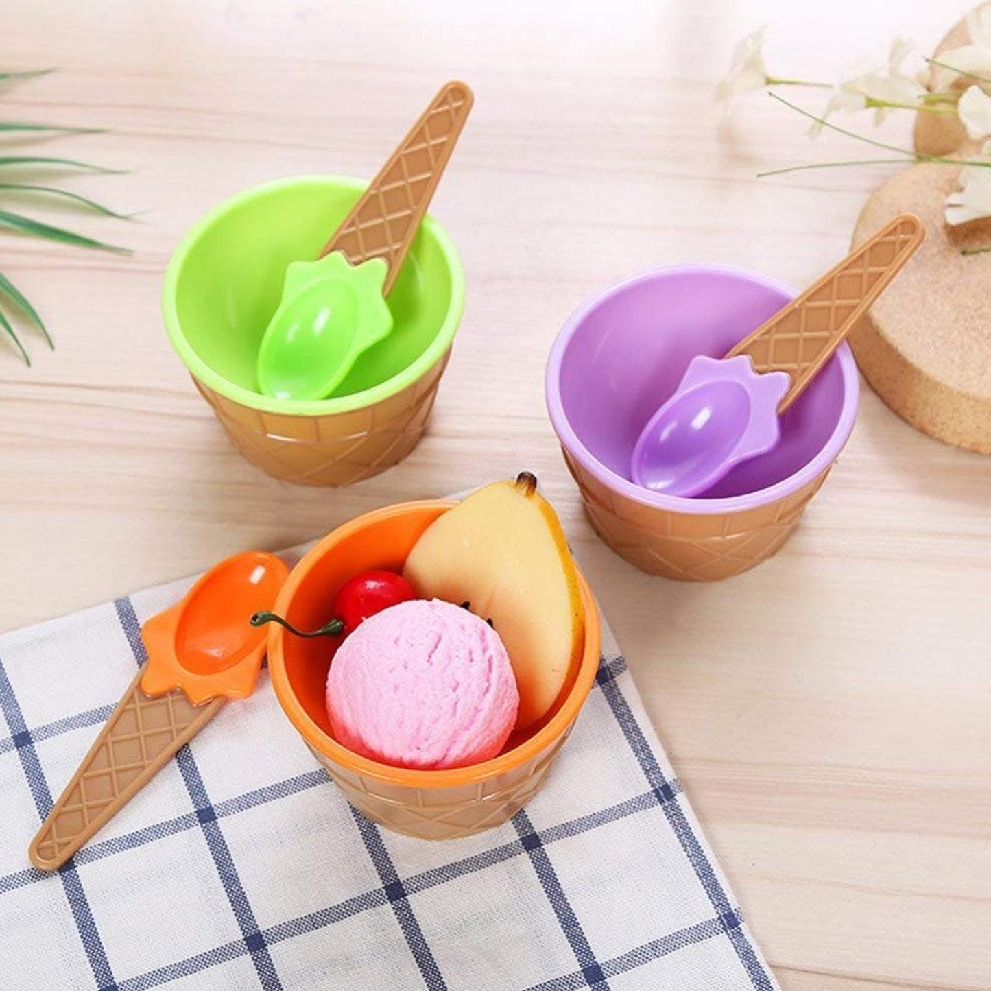 Ice-cream Waffle Spoon Bowel Cup Set Premium Ice Cream Set Ice-cream Bowel With Spoon 2pc Couple Bowl Set - Happy Price - Image 7