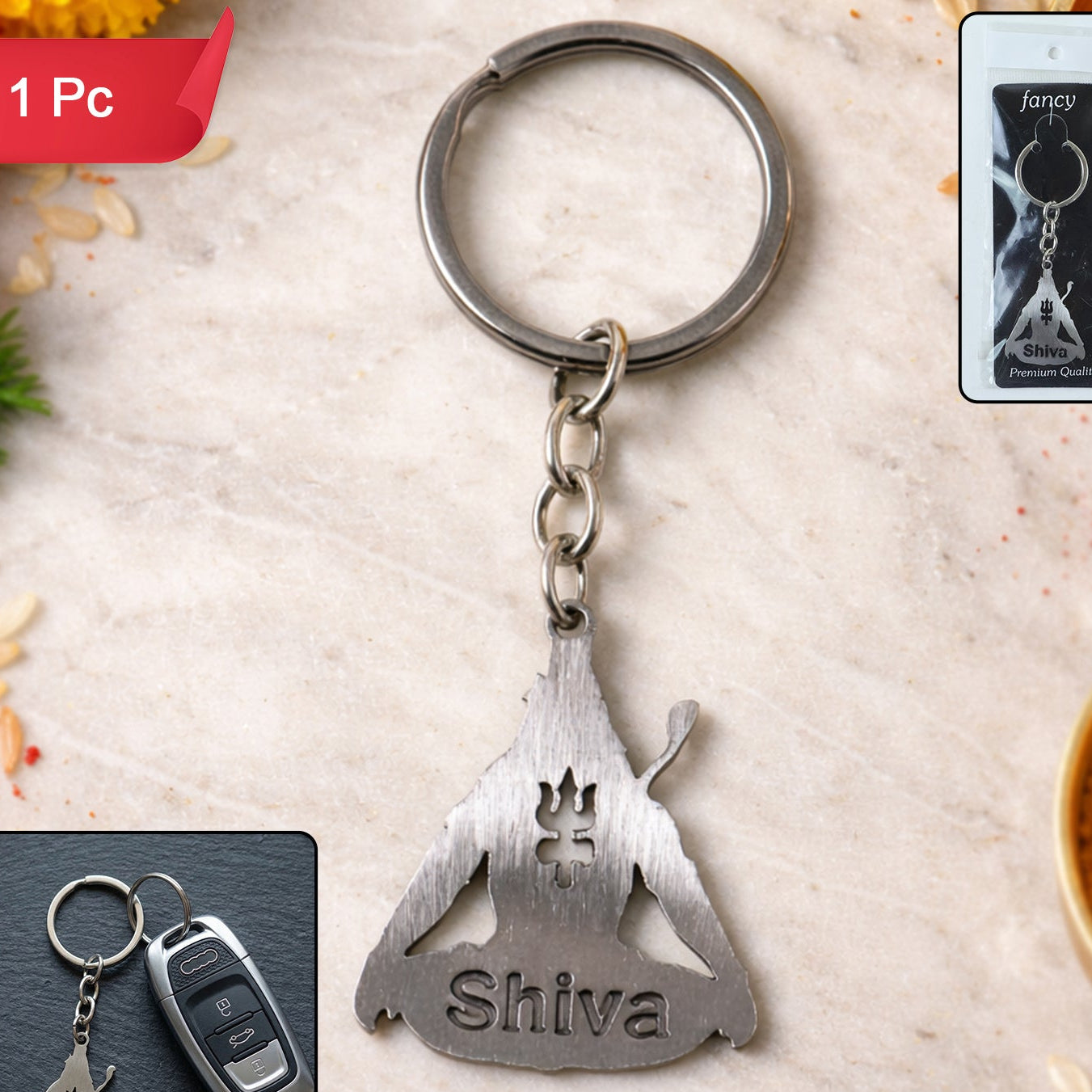 Premium Metal Lord Shiva Trishul Design Keychain 1 Pc