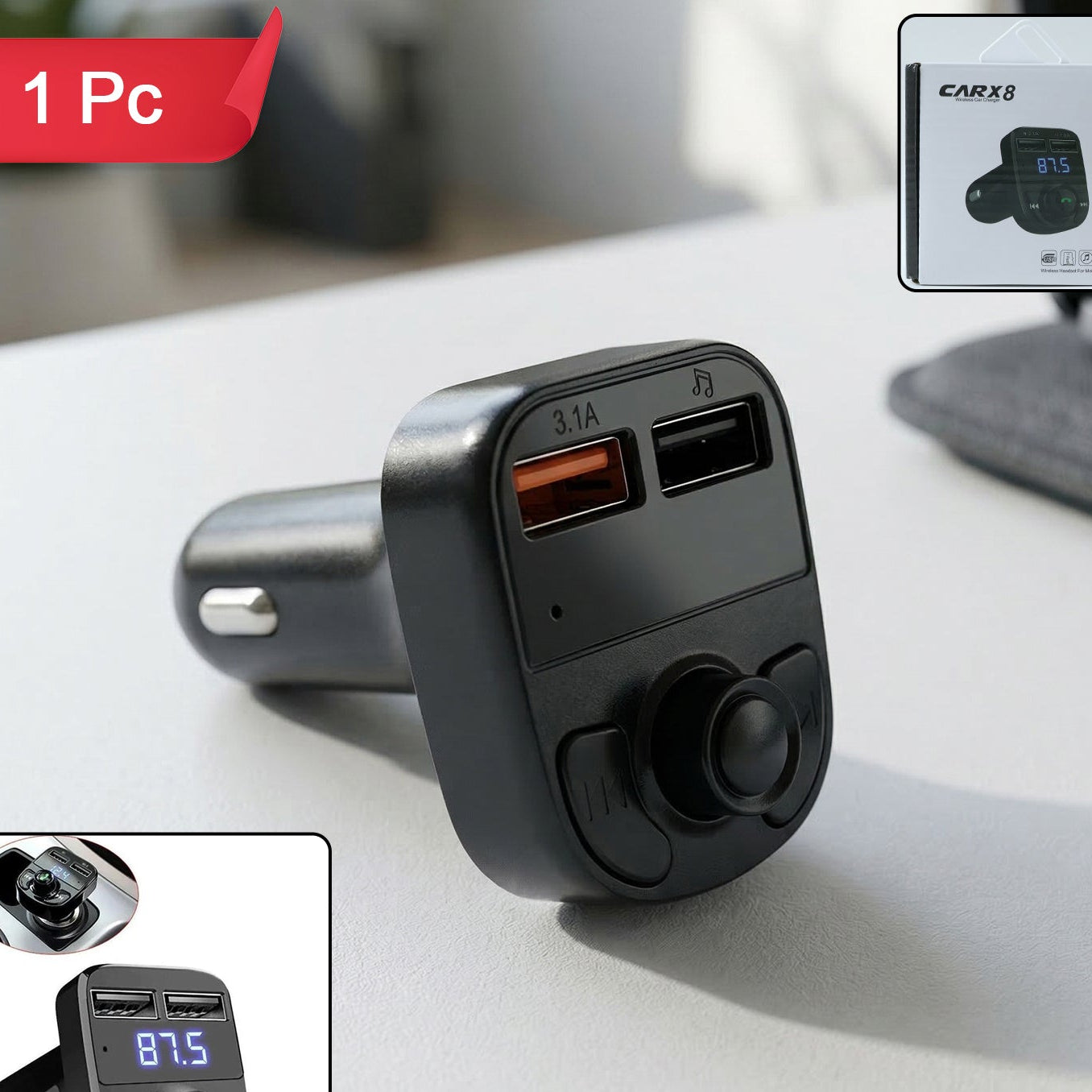 Wireless Car Charger with Dual USB Fast Charging & Bluetooth FM Transmitter 1 Pc - Great Price - Image 1