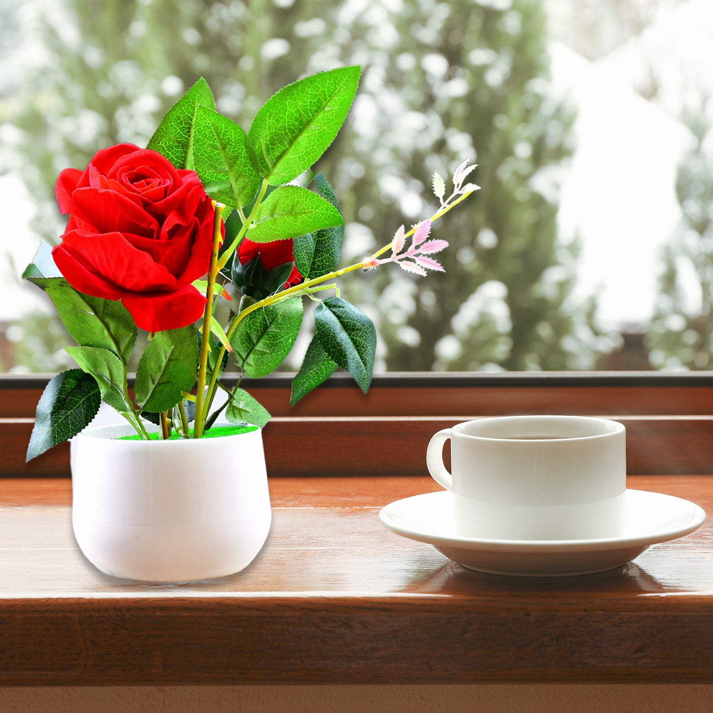 Artificial Rose Flower Plant With Pot For Home Office Or Gift - Happy Price - Image 5