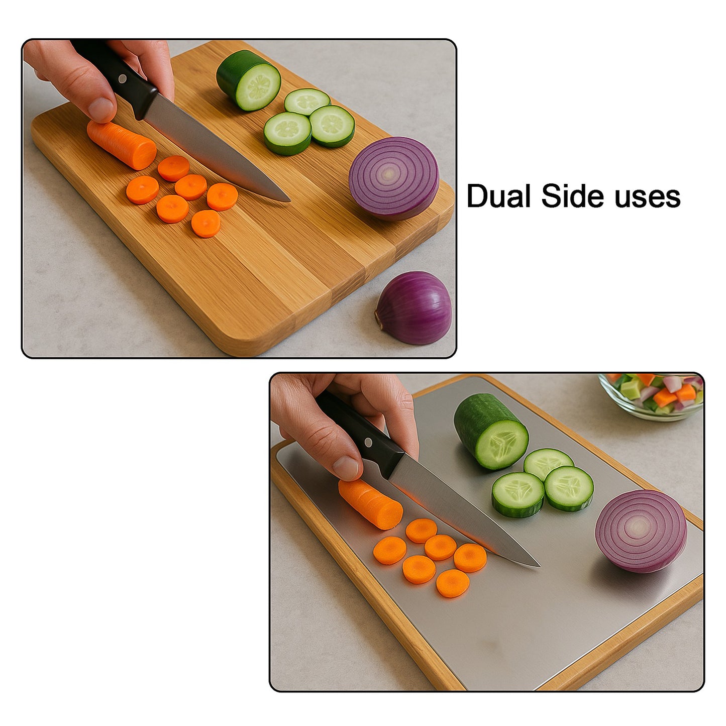 Apex Steel & Oak Medium Chopping Board with Handle (35x25cm, 1 Pc) - Happy Price - Image 4