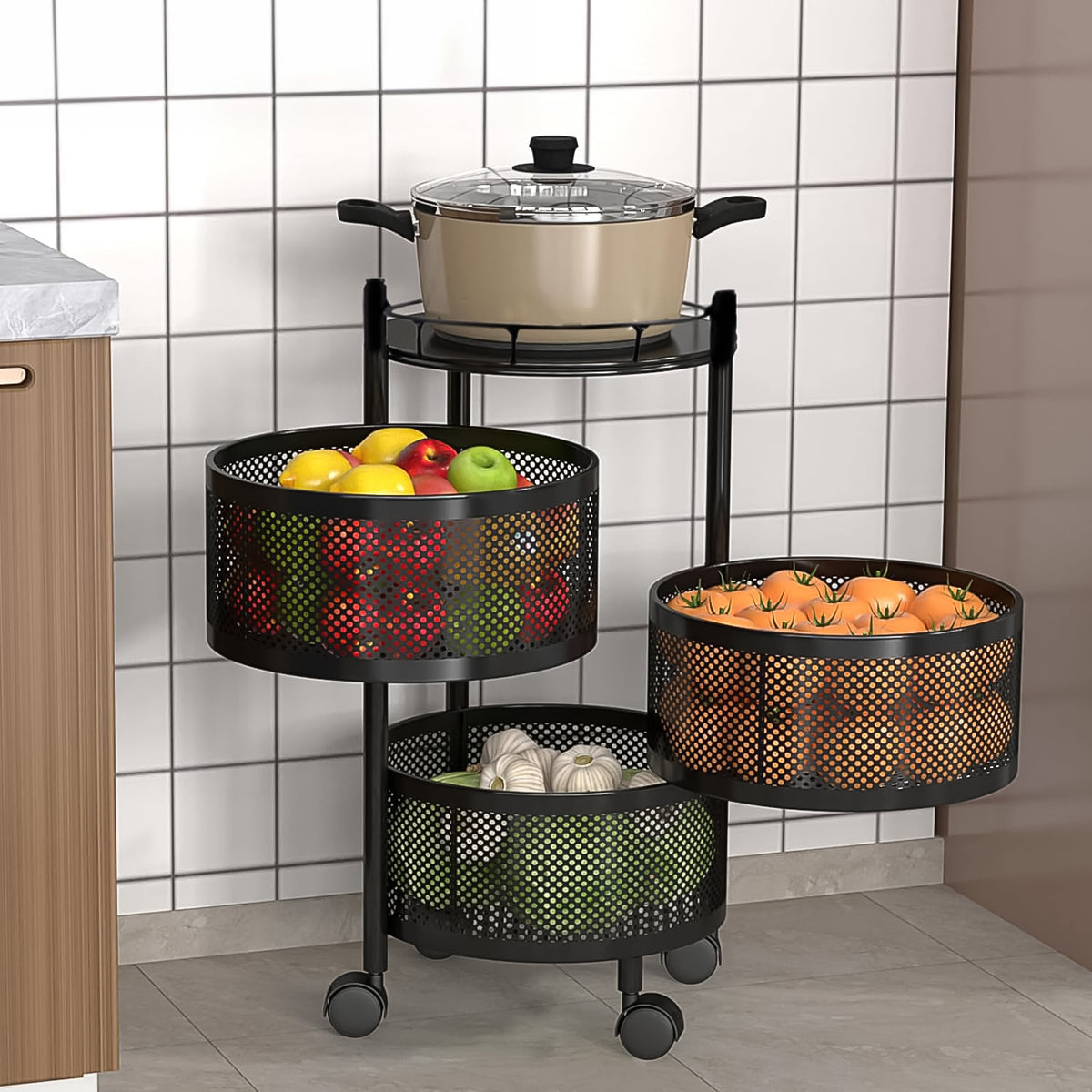 Metal Round High Quality Kitchen Trolley With Wheels (3 Layer 1 Pc) - Happy Price - Image 5