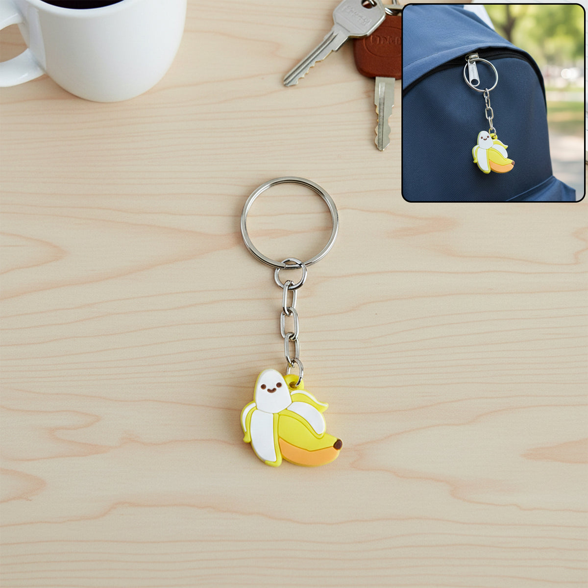 Cute Banana Cartoon Keychain with Metal Ring (1 Pc) - Happy Price - Image 2